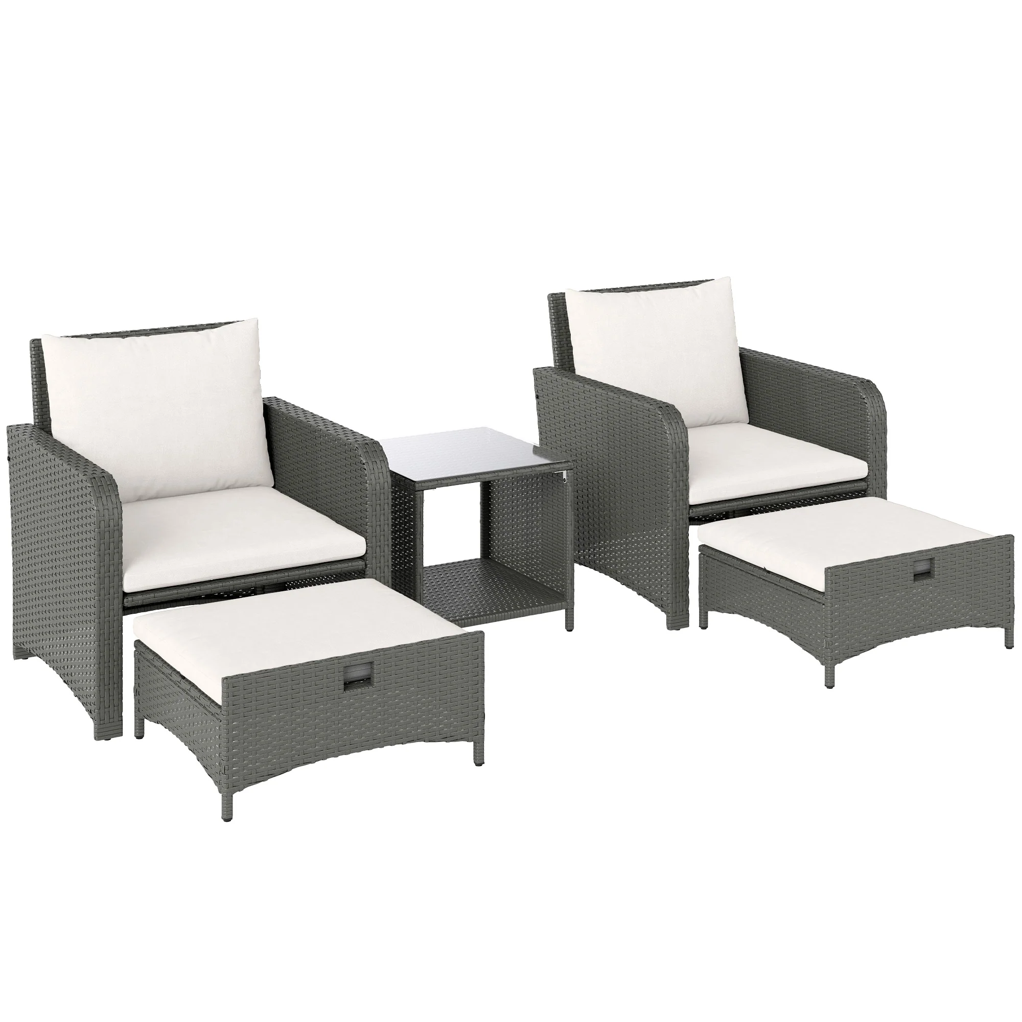 Outsunny Wicker Patio Conversation Set With 2 Armchairs And 6 Cushions