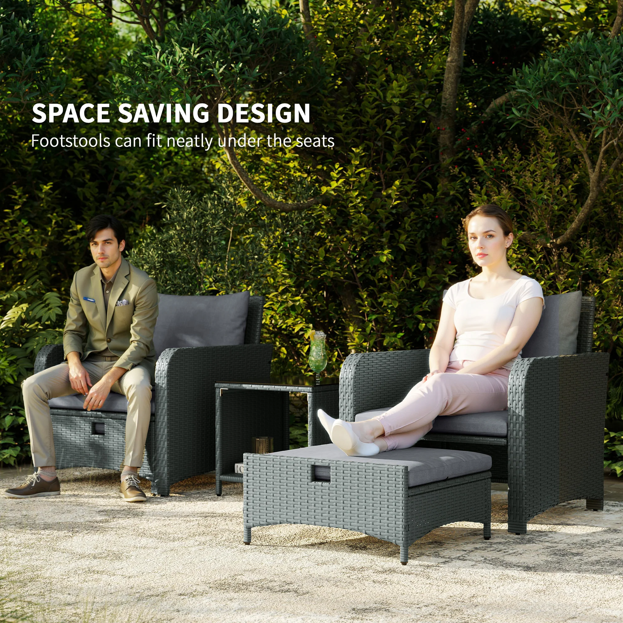 Outsunny Wicker Patio Conversation Set With 2 Armchairs And 6 Cushions - Image 12