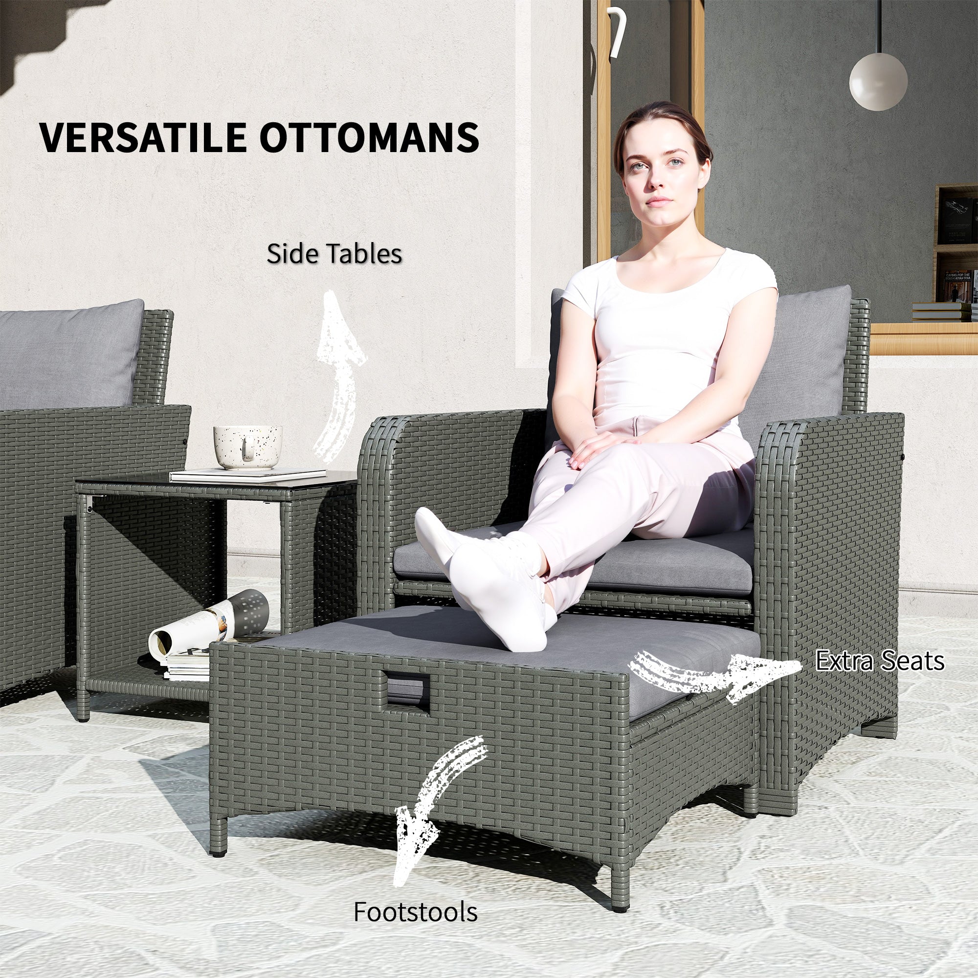Outsunny Wicker Patio Conversation Set With 2 Armchairs And 6 Cushions - Image 13