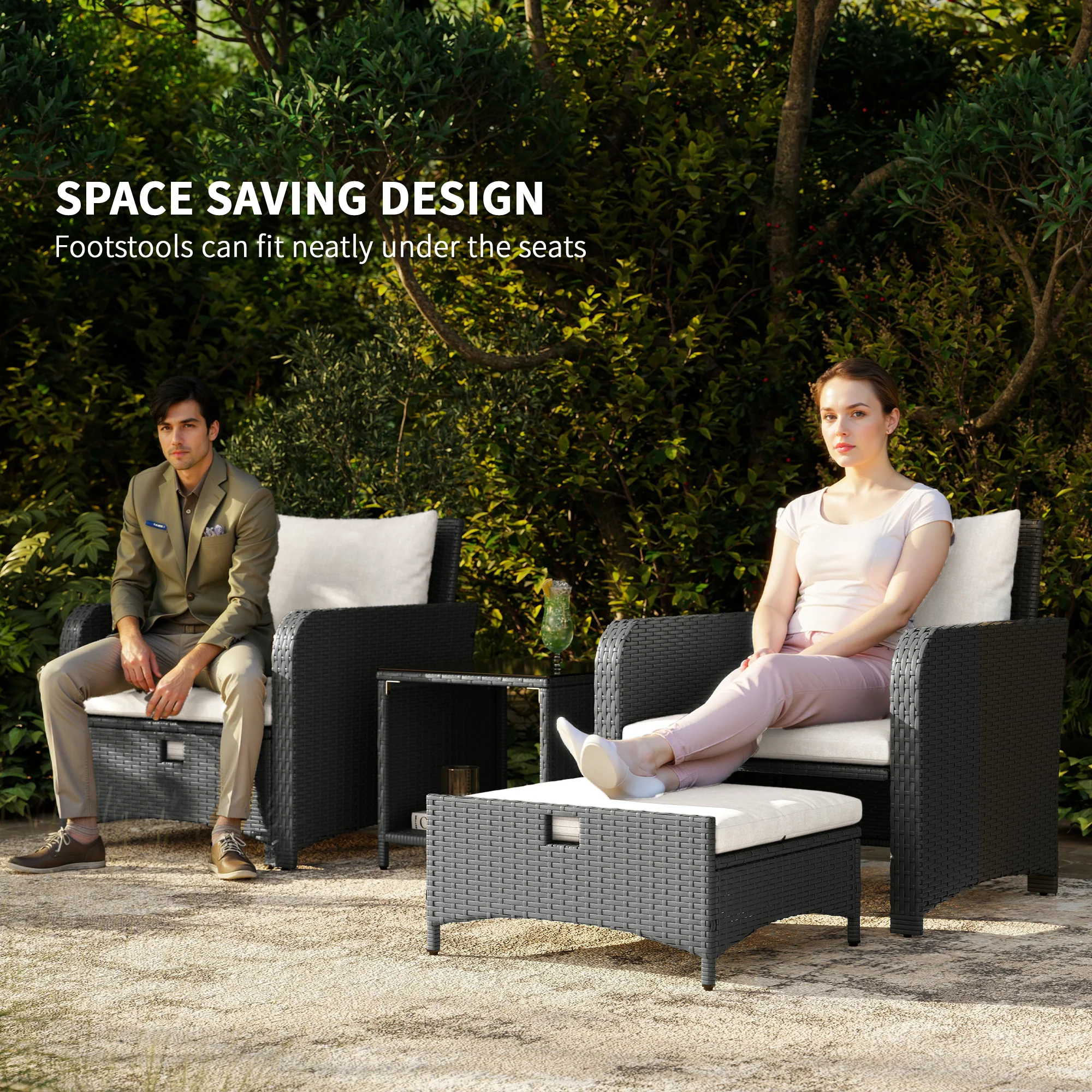 Outsunny Wicker Patio Conversation Set With 2 Armchairs And 6 Cushions - Image 3