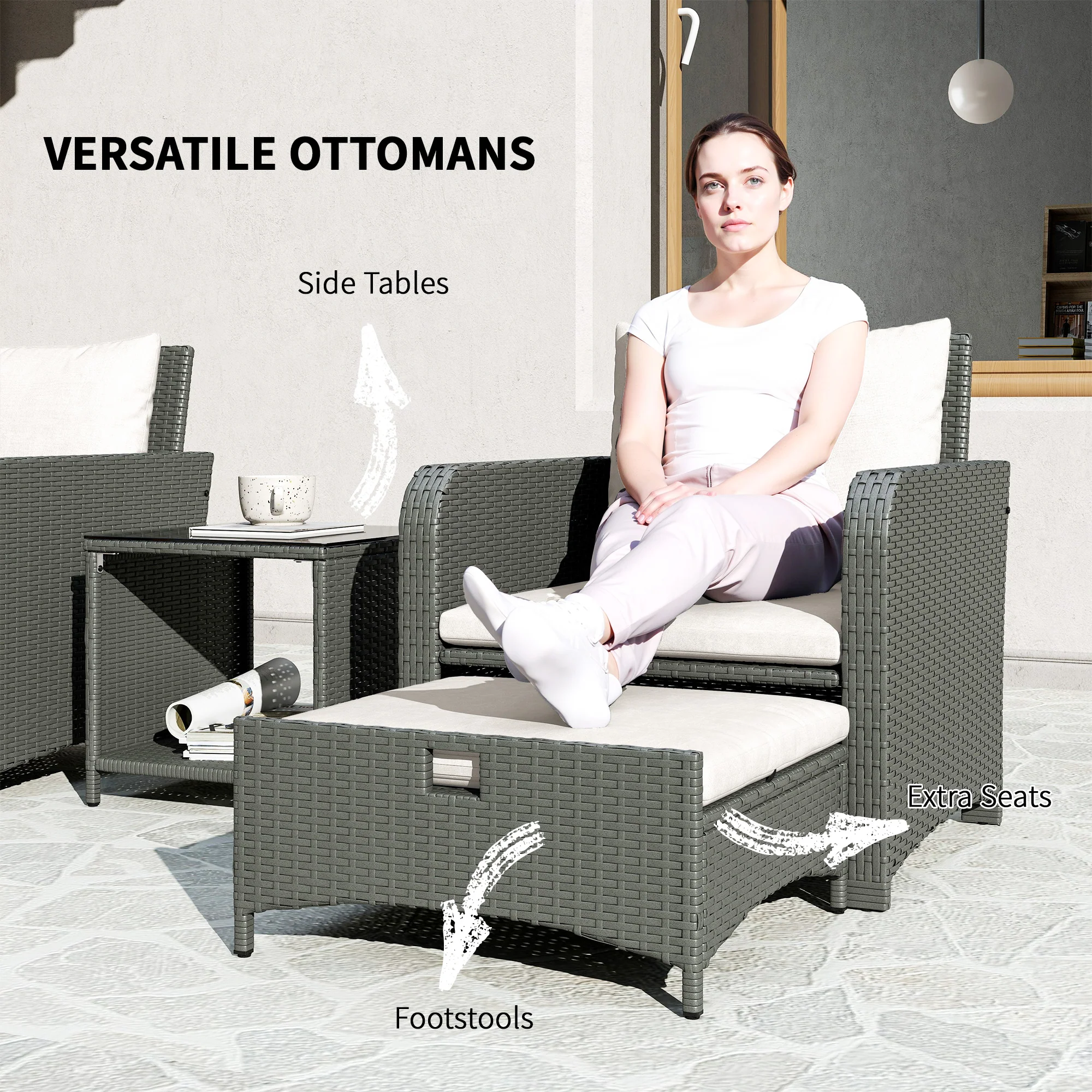 Outsunny Wicker Patio Conversation Set With 2 Armchairs And 6 Cushions - Image 4