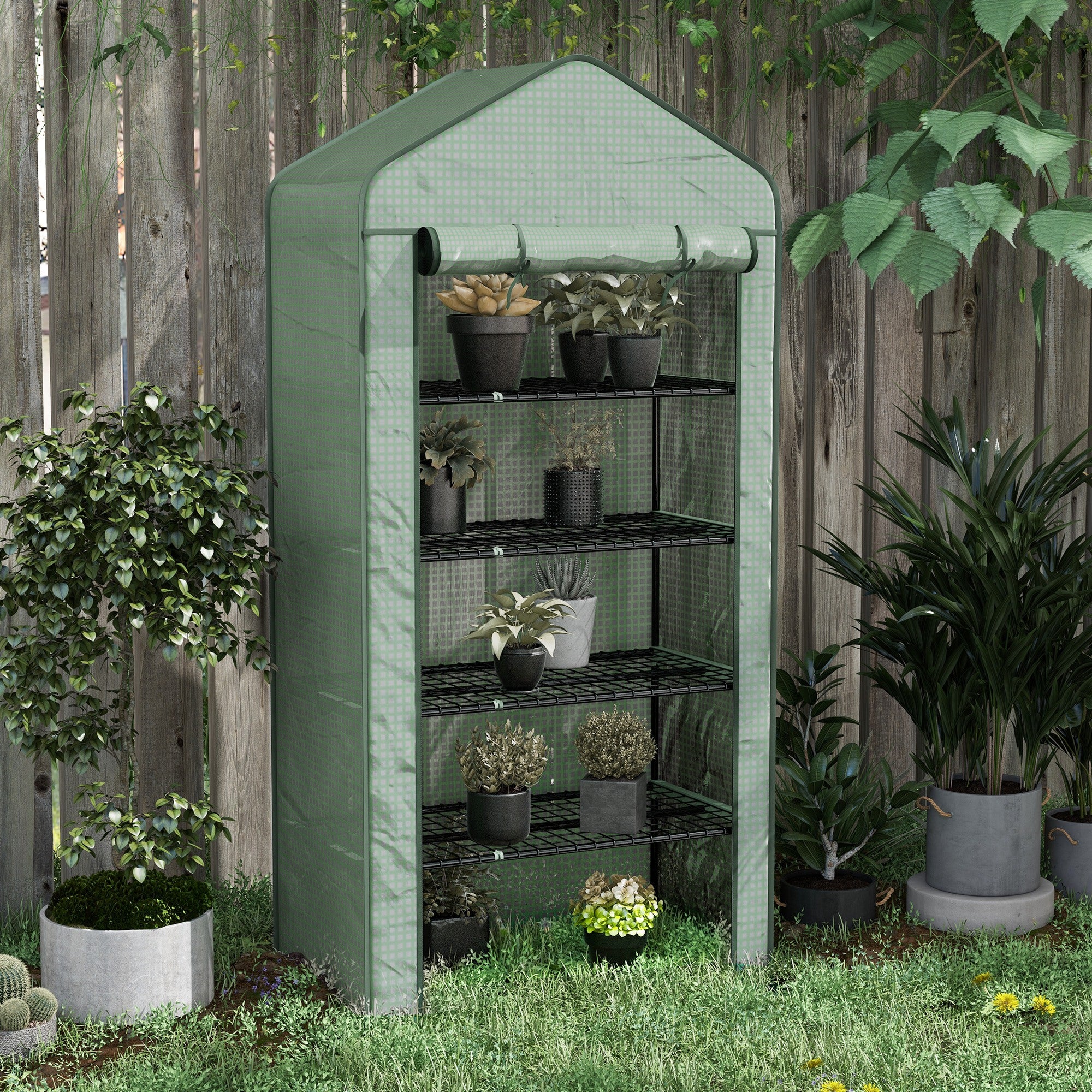 Outsunny Widened Mini Greenhouse 5 Tier Green House, 193H x 90W x 49Dcm, Green - Image 2