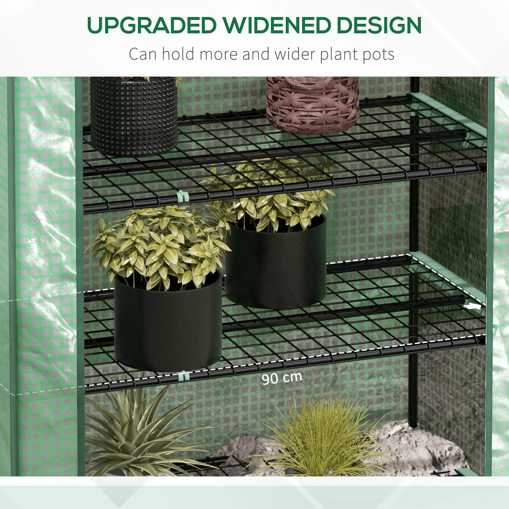 Outsunny Widened Mini Greenhouse 5 Tier Green House, 193H x 90W x 49Dcm, Green - Image 3