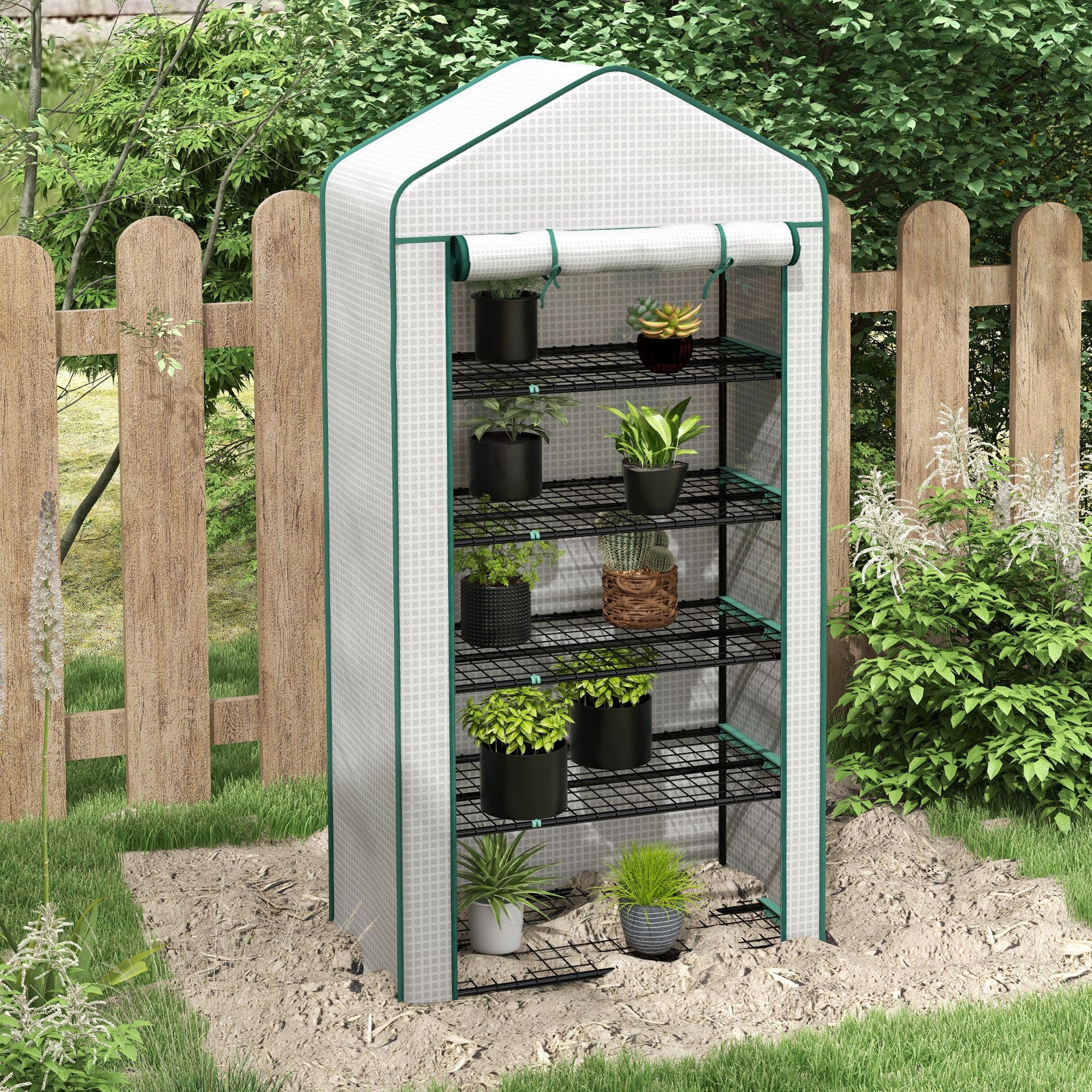 Outsunny Widened Mini Greenhouse 5 Tier Green House, 193H x 90W x 49Dcm, White - Image 2