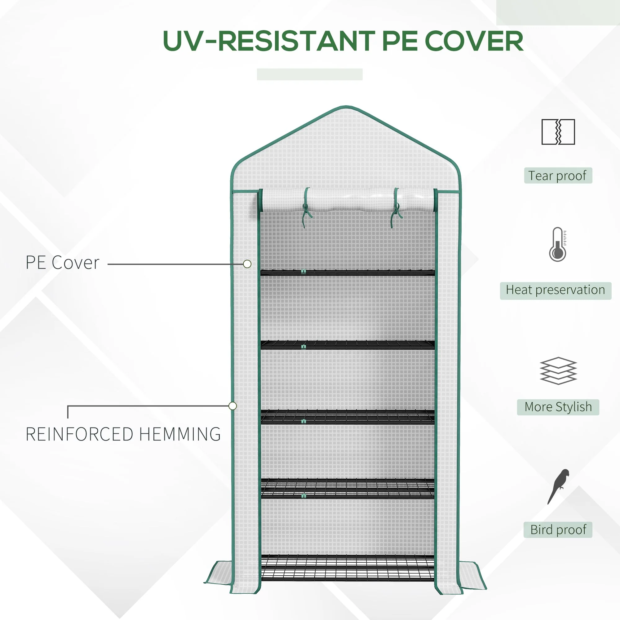 Outsunny Widened Mini Greenhouse 5 Tier Green House, 193H x 90W x 49Dcm, White - Image 6