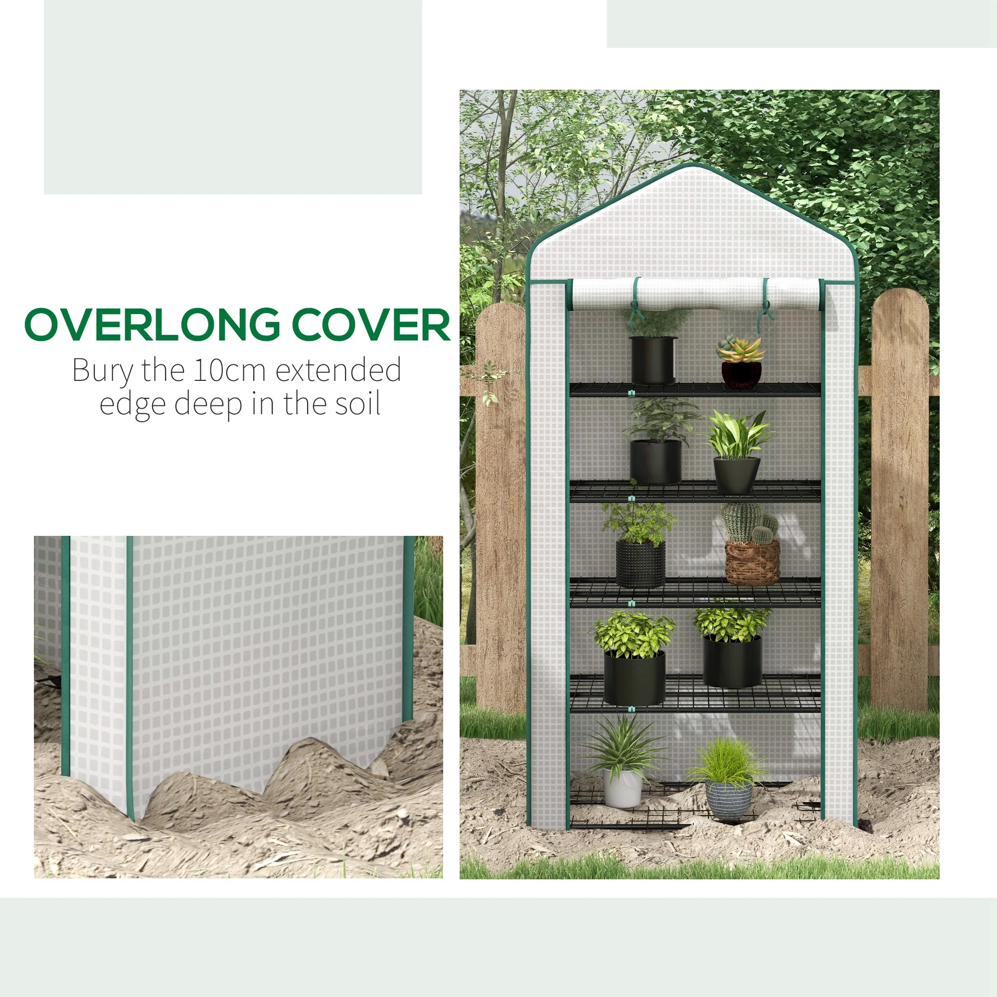 Outsunny Widened Mini Greenhouse 5 Tier Green House, 193H x 90W x 49Dcm, White - Image 8