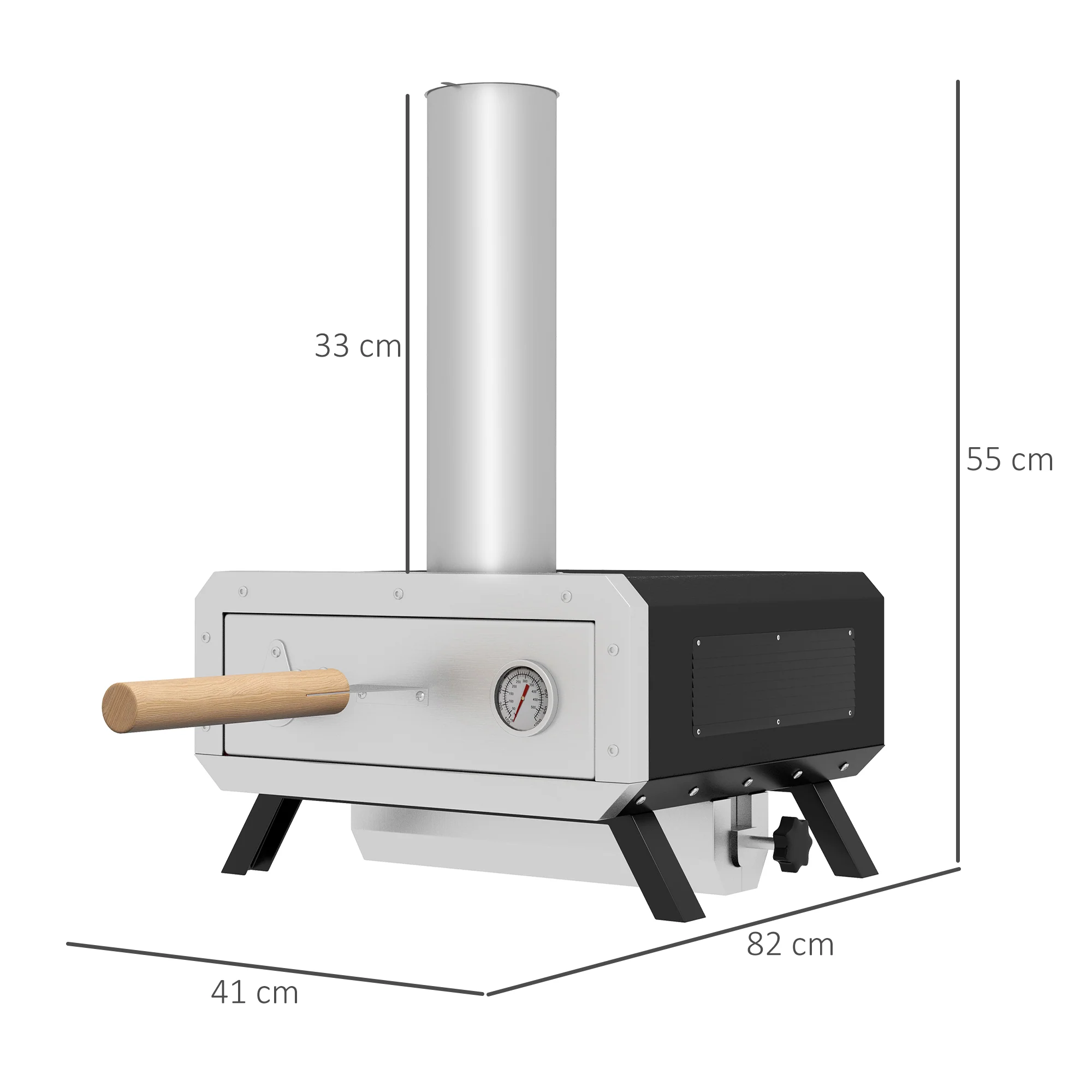 Outsunny Wood Fired Pizza Oven With Rotating Pizza Stone And Cover, Black - Image 5