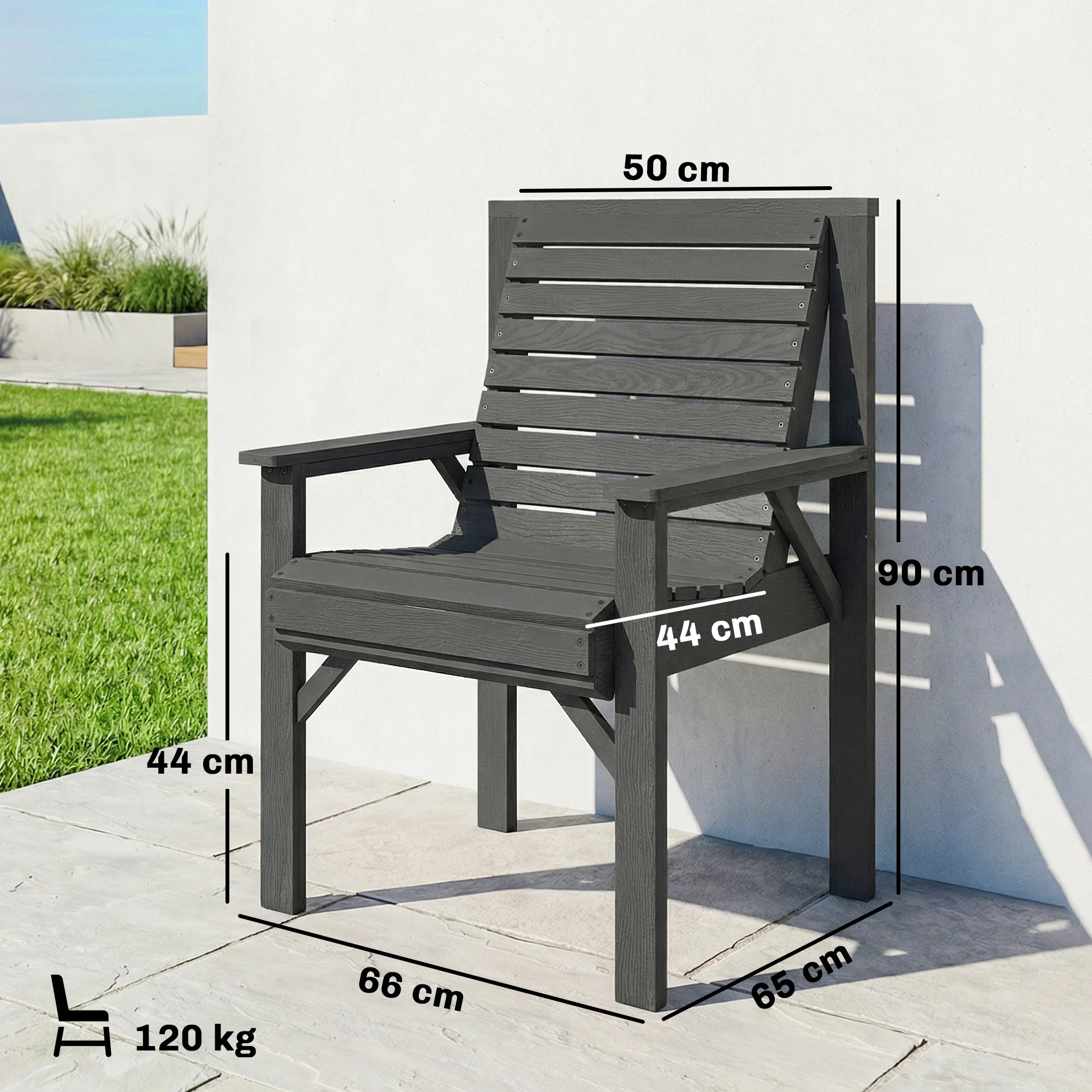 Outsunny Wood Garden Chair Outdoor Dining Chair with Curved Seat, Grey - Image 3