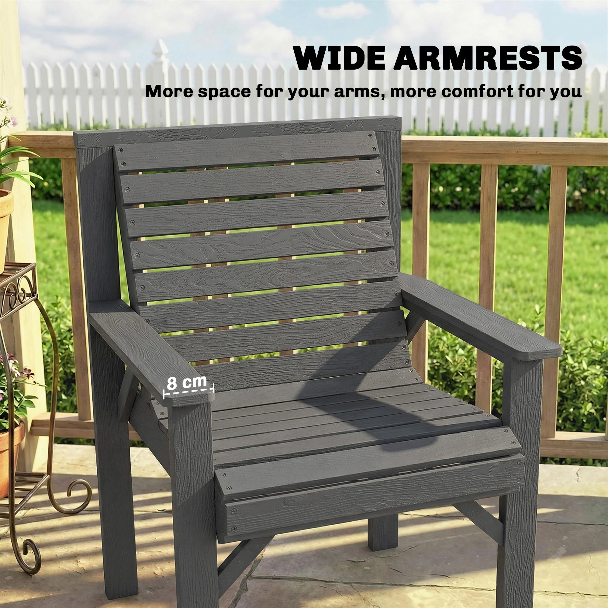 Outsunny Wood Garden Chair Outdoor Dining Chair with Curved Seat, Grey - Image 5