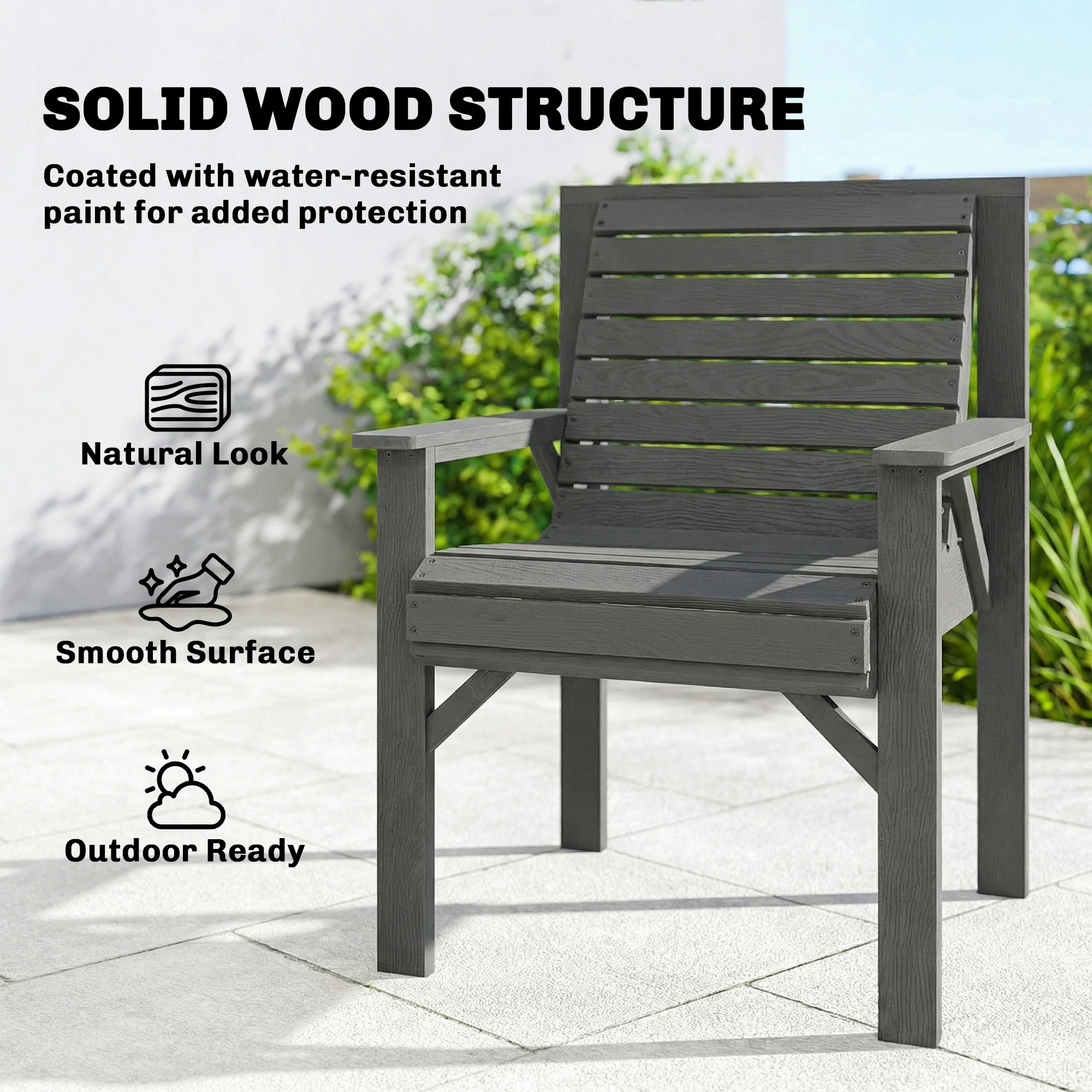 Outsunny Wood Garden Chair Outdoor Dining Chair with Curved Seat, Grey - Image 6