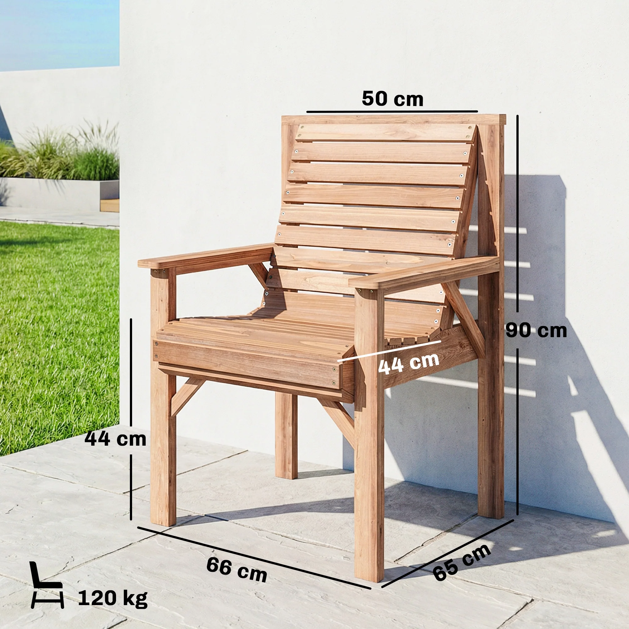 Outsunny Wood Garden Chair Outdoor Dining Chair with Curved Seat, Natural - Image 3