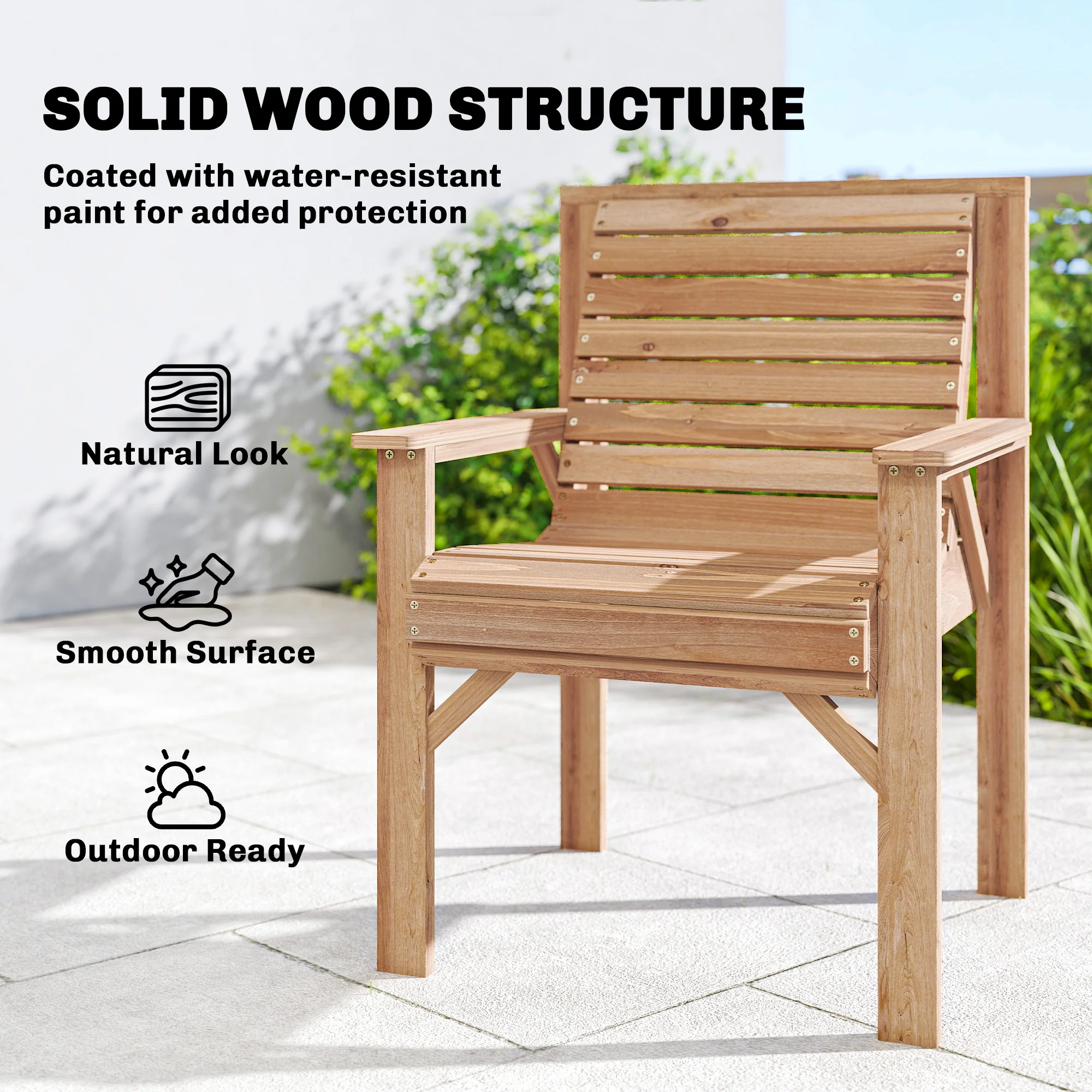 Outsunny Wood Garden Chair Outdoor Dining Chair with Curved Seat, Natural - Image 6