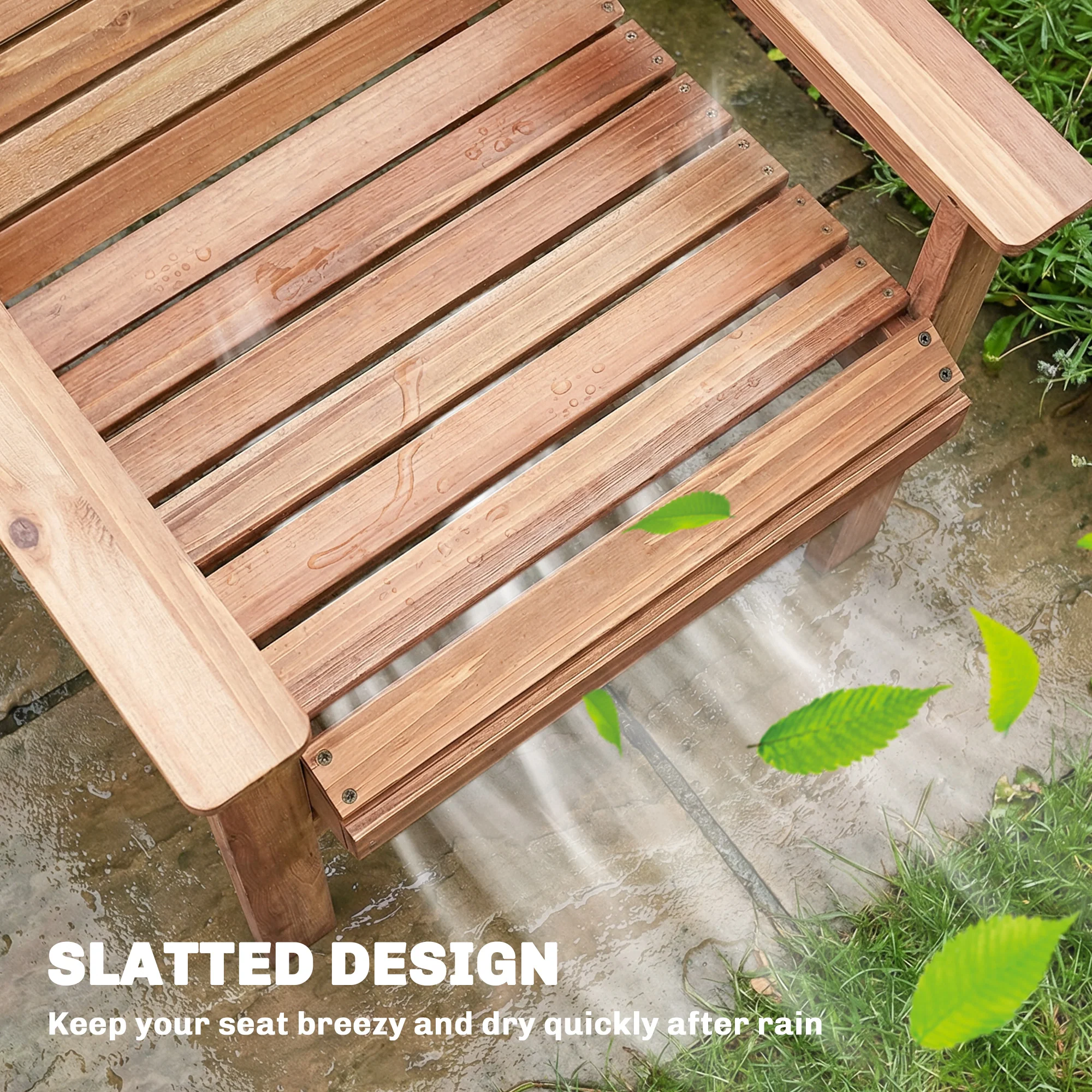 Outsunny Wood Garden Chair Outdoor Dining Chair with Curved Seat, Natural - Image 7
