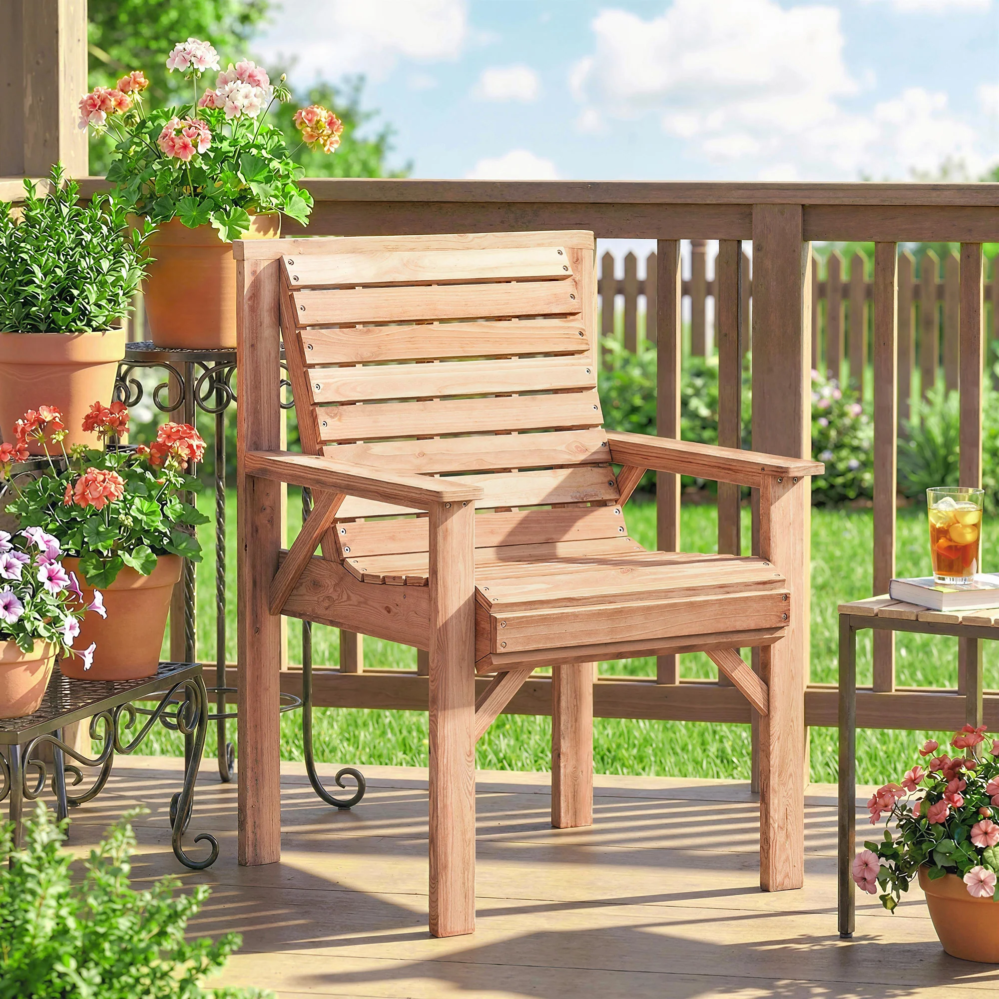 Outsunny Wood Garden Chair Outdoor Dining Chair with Curved Seat, Natural - Image 8
