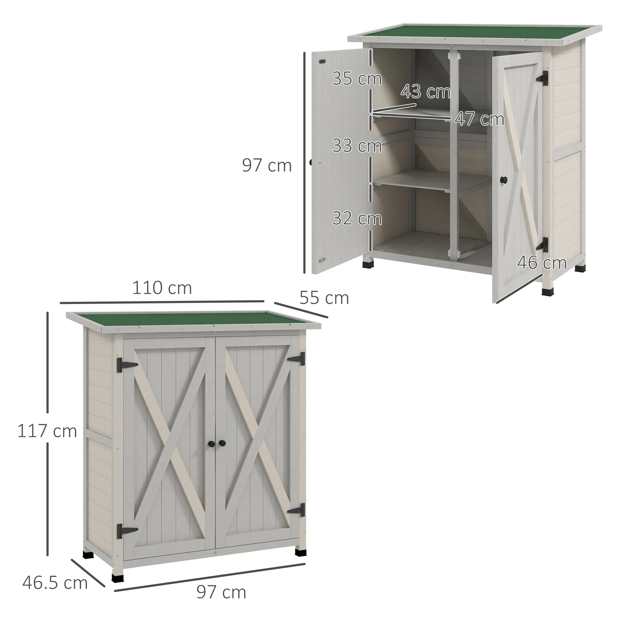 Outsunny Wood Garden Storage Shed Tool Cabinet Organizer w/ Shelves, Light Grey - Image 5