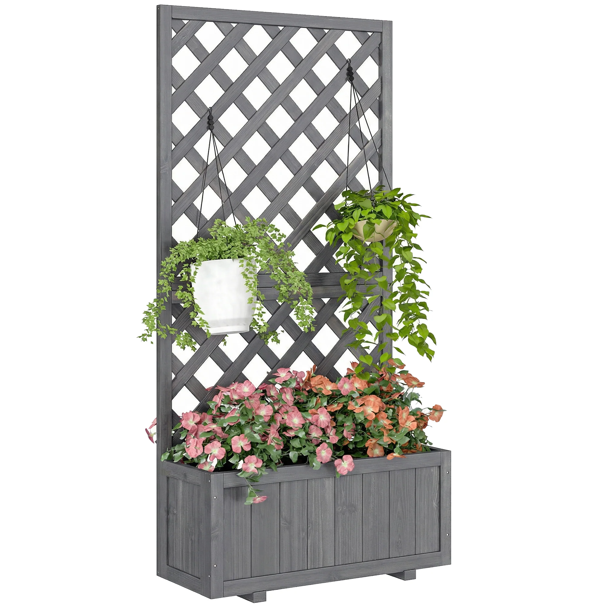 Outsunny Wood Planter With Trellis For Climbing Plants, Grey