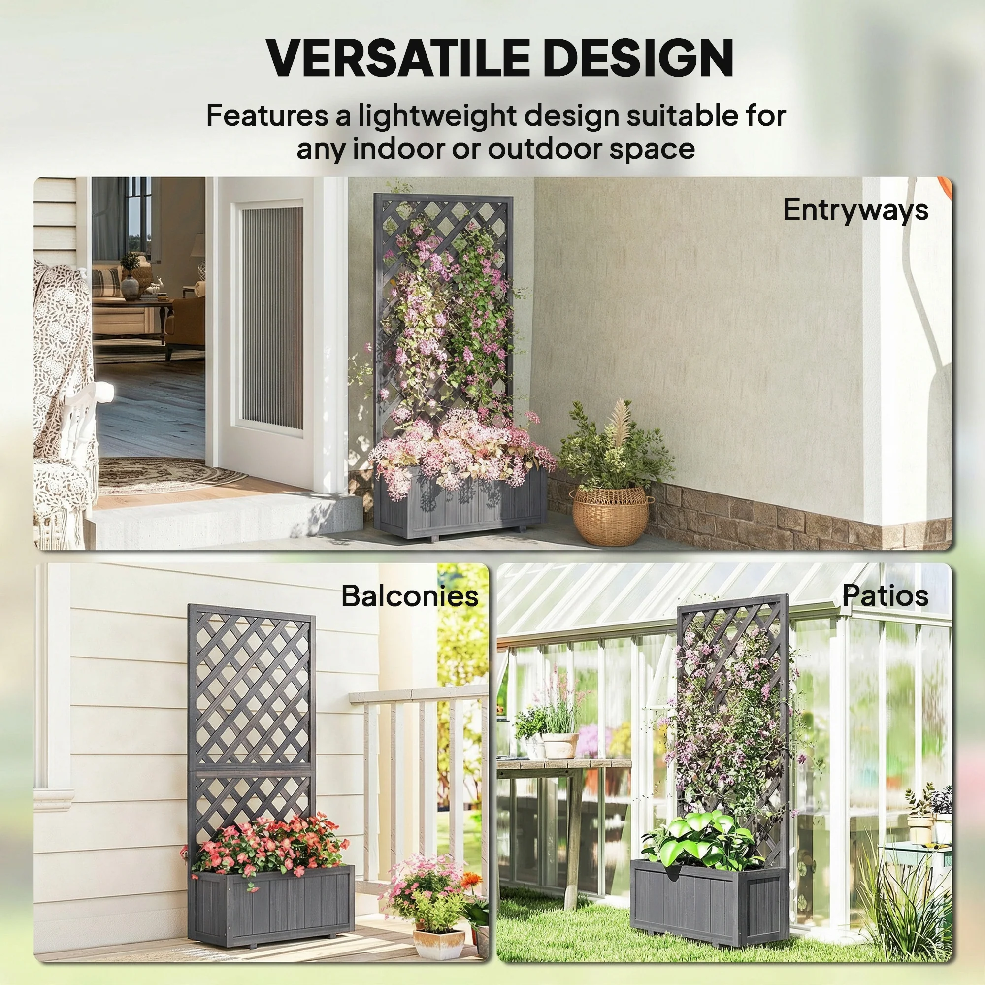 Outsunny Wood Planter With Trellis For Climbing Plants, Grey - Image 6