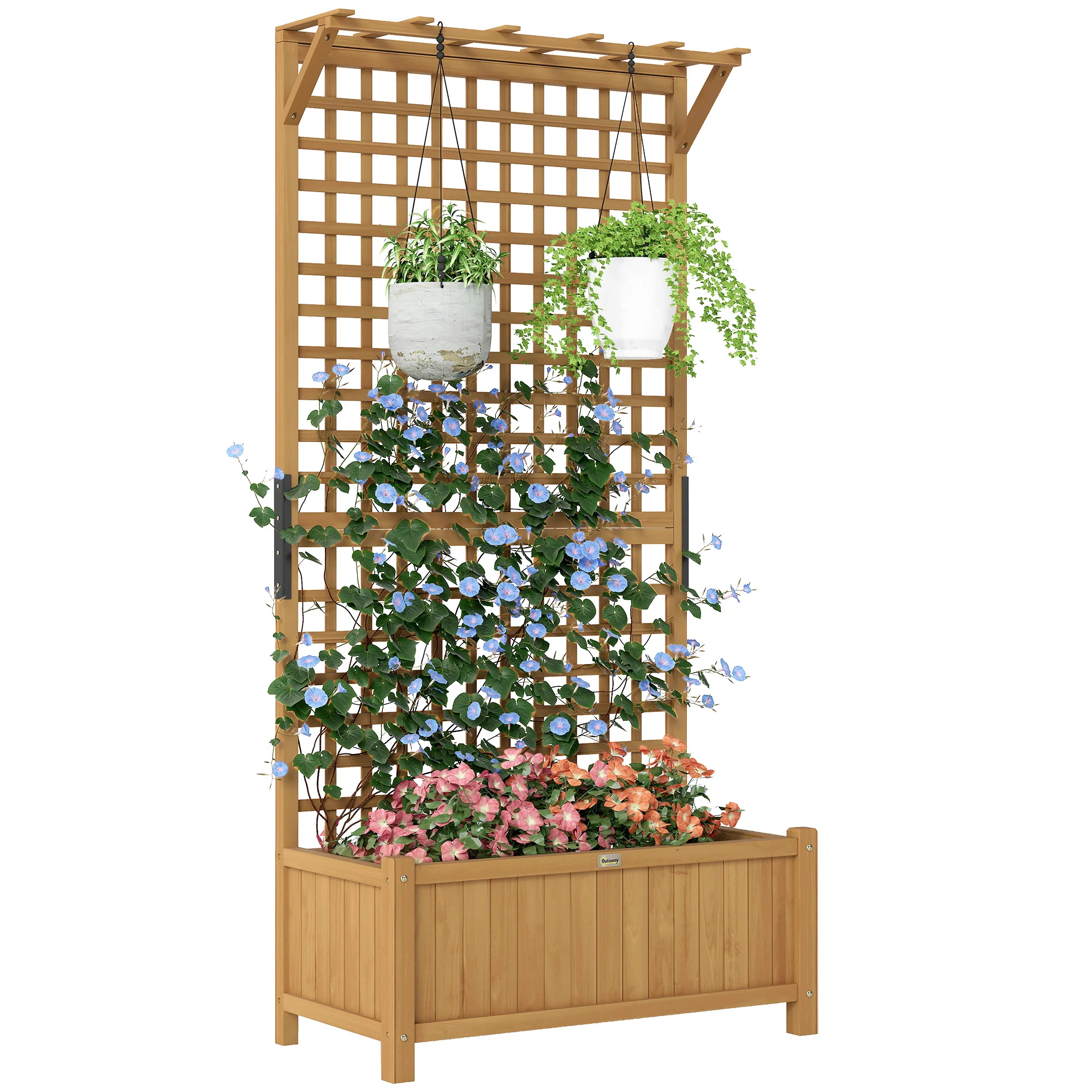 Outsunny Wood Planter with Trellis for Climbing Plants Planter Box Yellow