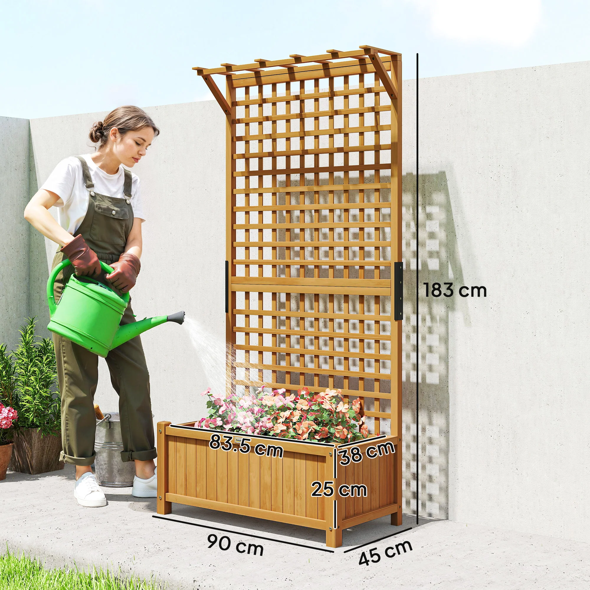 Outsunny Wood Planter with Trellis for Climbing Plants Planter Box Yellow - Image 5