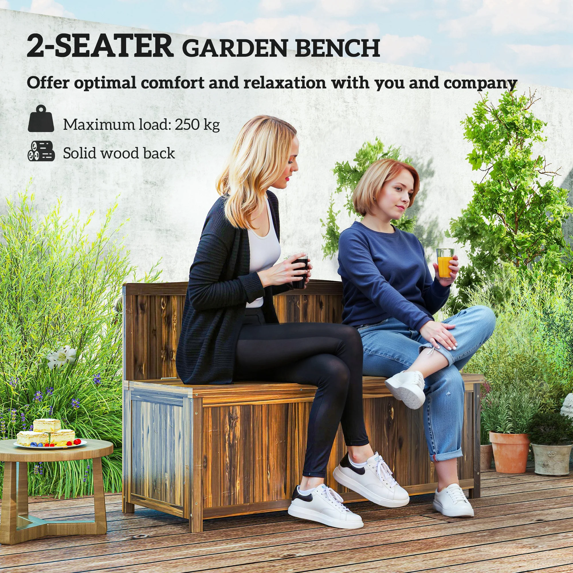 Outsunny Wood Storage Bench for Patio, Outdoor Garden Seating, Brown - Image 13