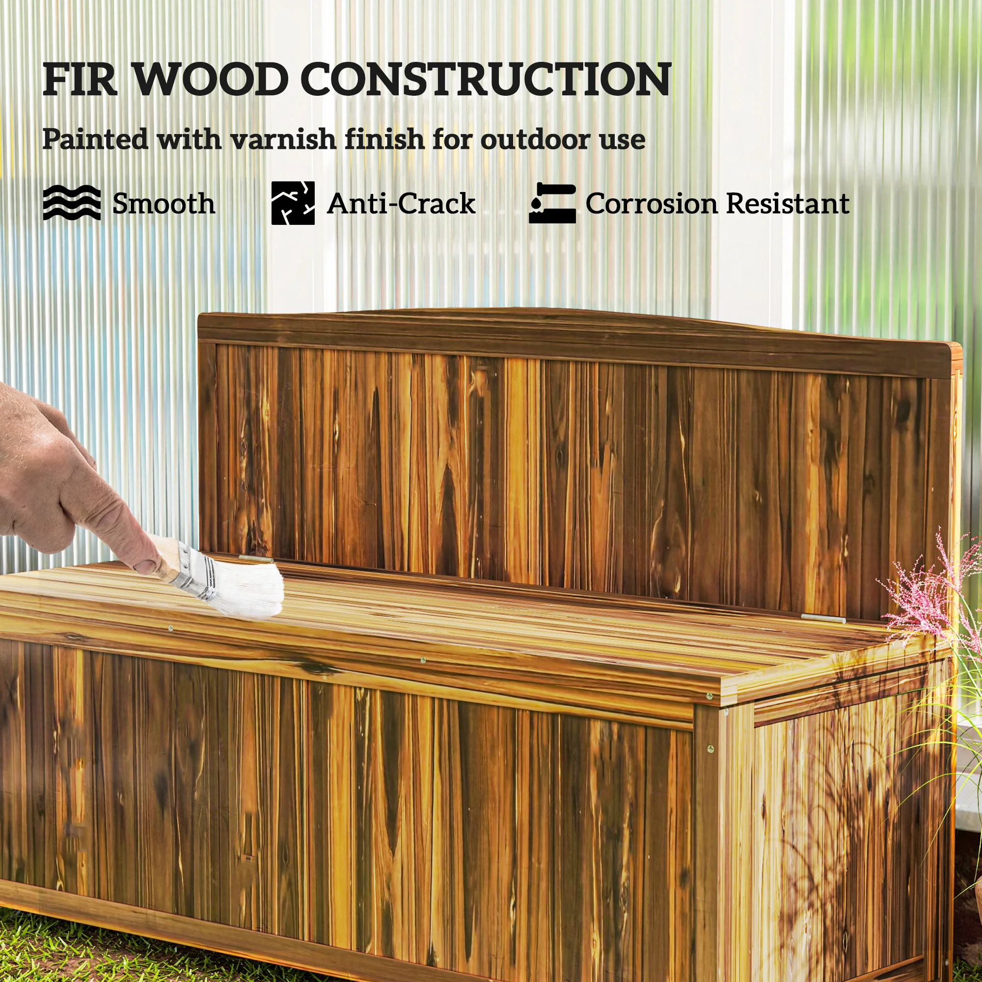 Outsunny Wood Storage Bench for Patio, Outdoor Garden Seating, Brown - Image 15