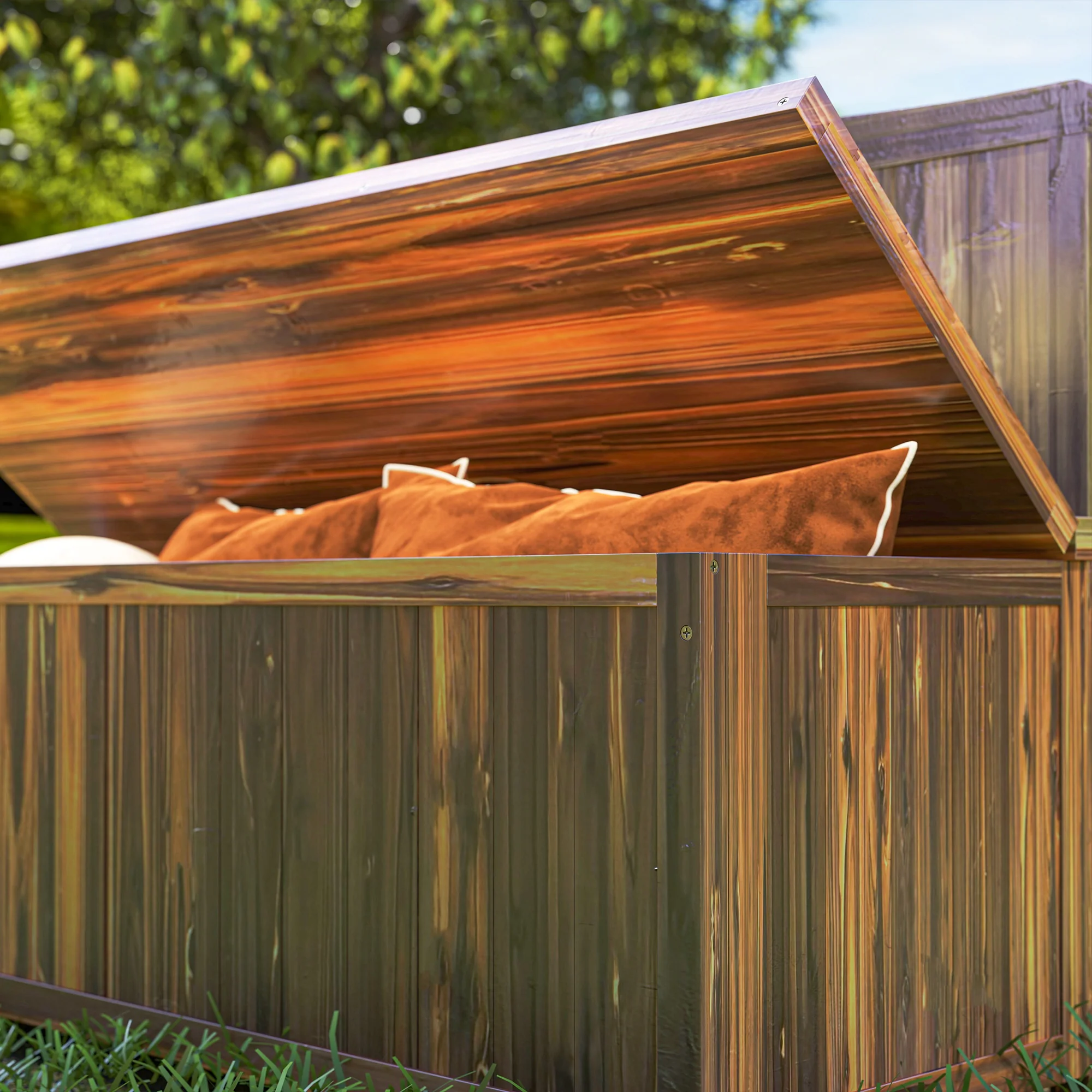 Outsunny Wood Storage Bench for Patio, Outdoor Garden Seating, Brown - Image 18