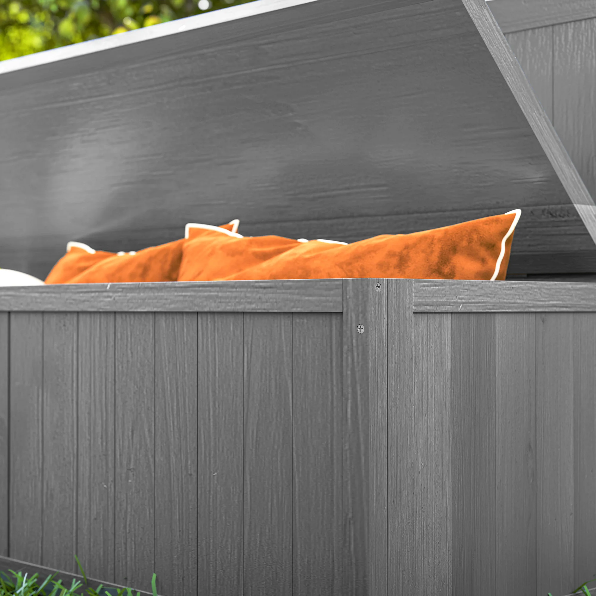 Outsunny Wood Storage Bench for Patio, Outdoor Garden Seating, Brown - Image 9