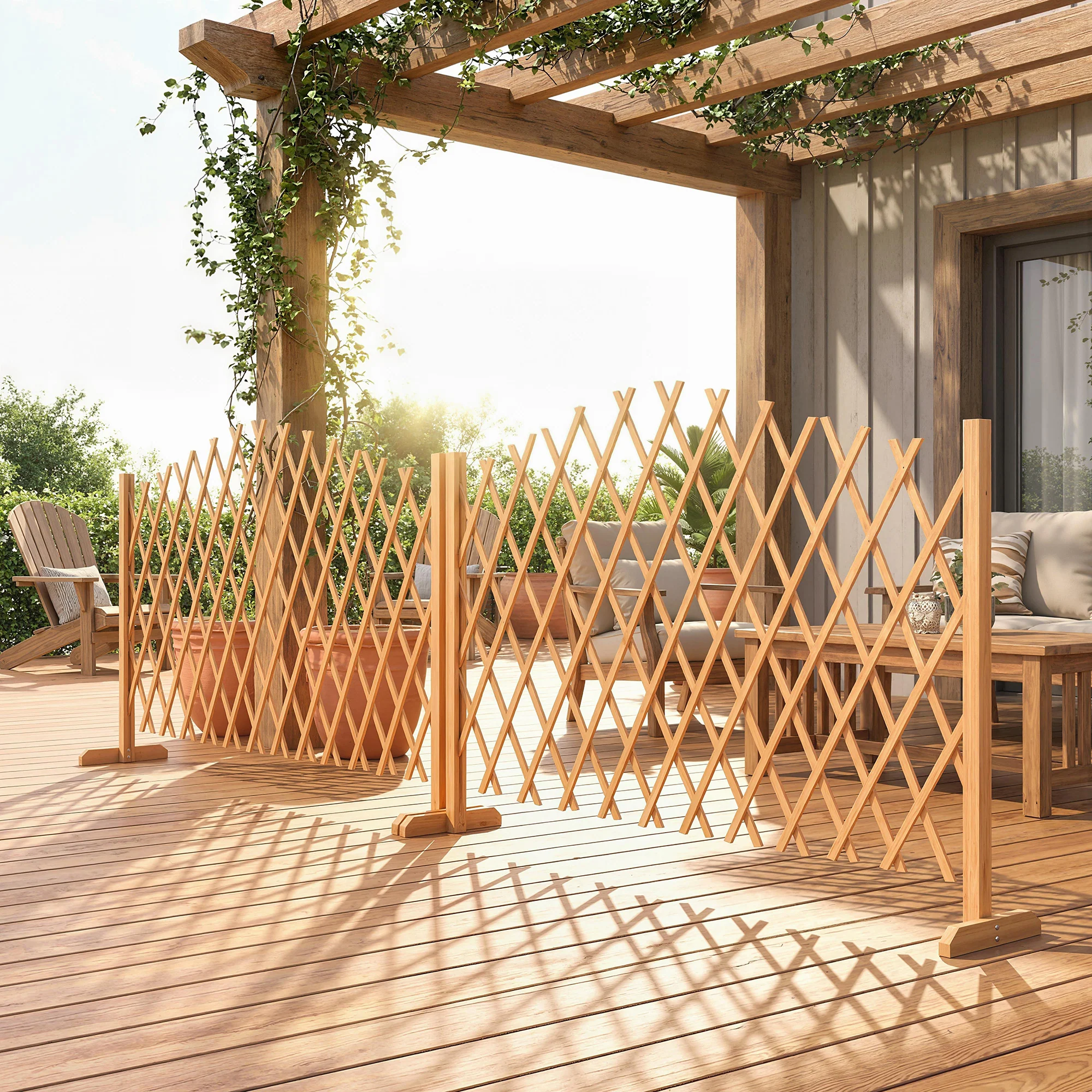Outsunny Wooden Expanding Fence Panels, 180 x 30 x 103cm, Brown - Image 2