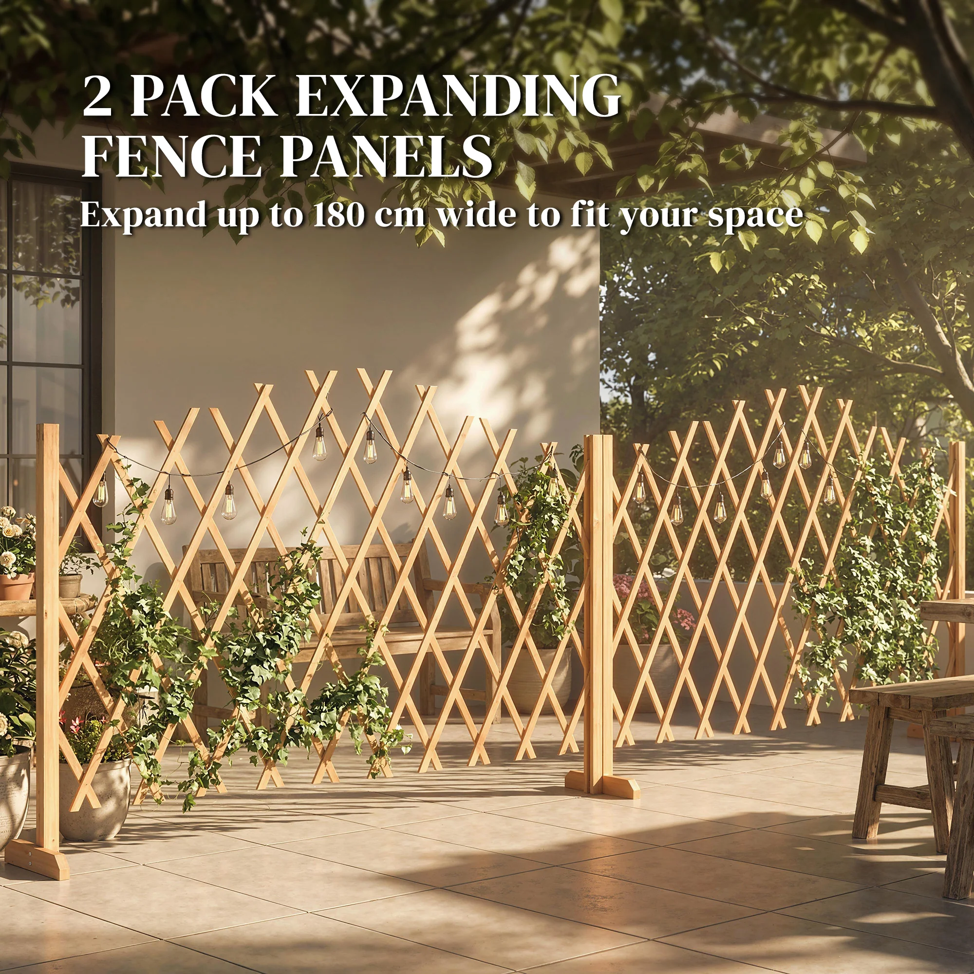 Outsunny Wooden Expanding Fence Panels, 180 x 30 x 103cm, Brown - Image 3