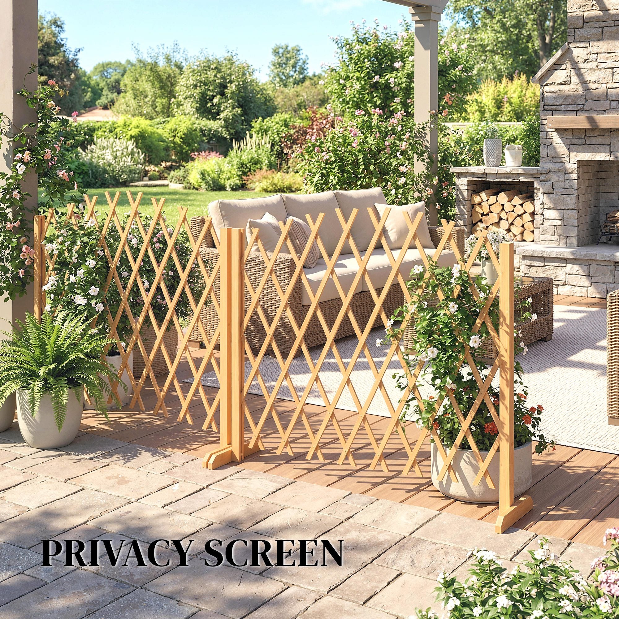 Outsunny Wooden Expanding Fence Panels, 180 x 30 x 103cm, Brown - Image 8