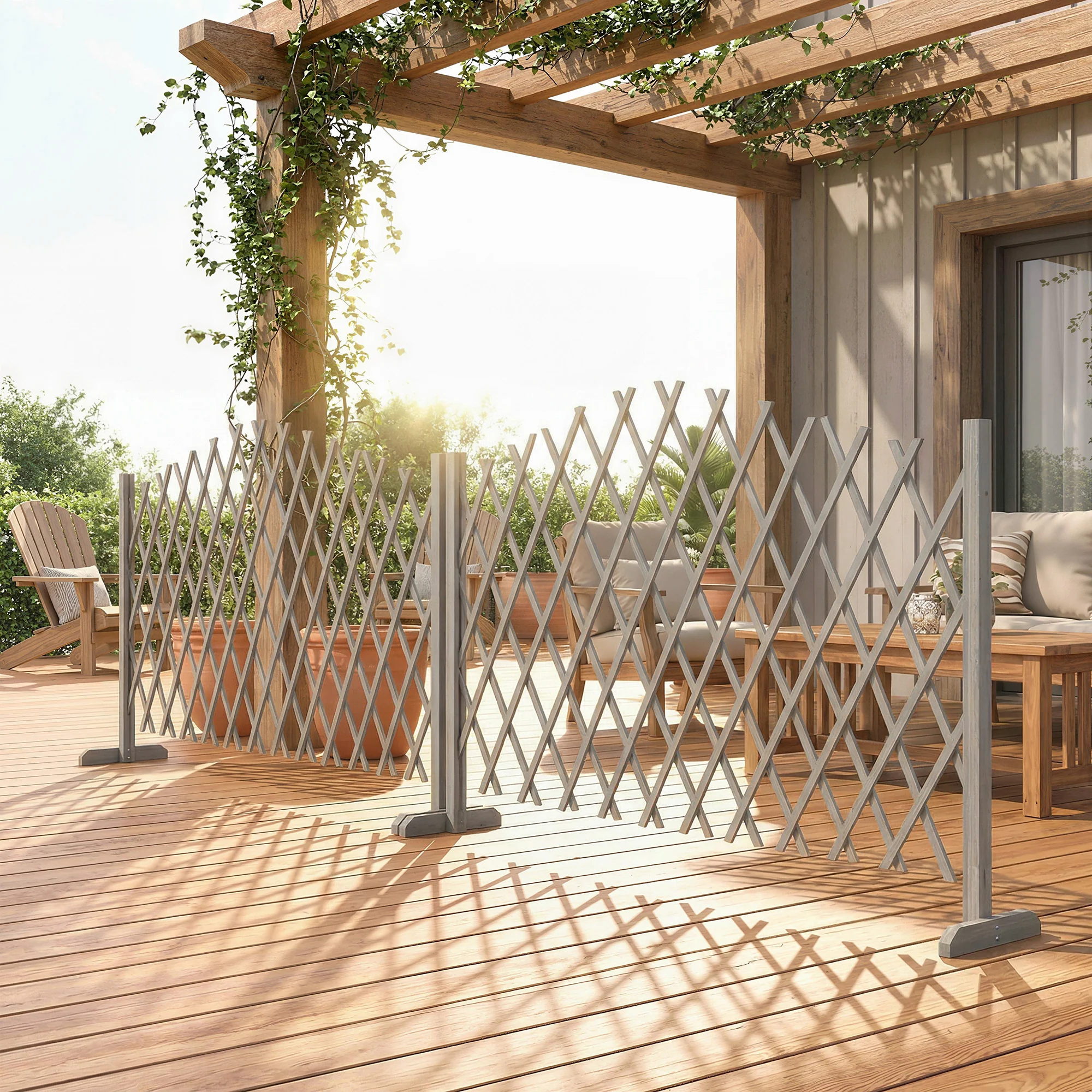 Outsunny Wooden Expanding Fence Panels, 180 x 30 x 103cm, Dark Grey - Image 2