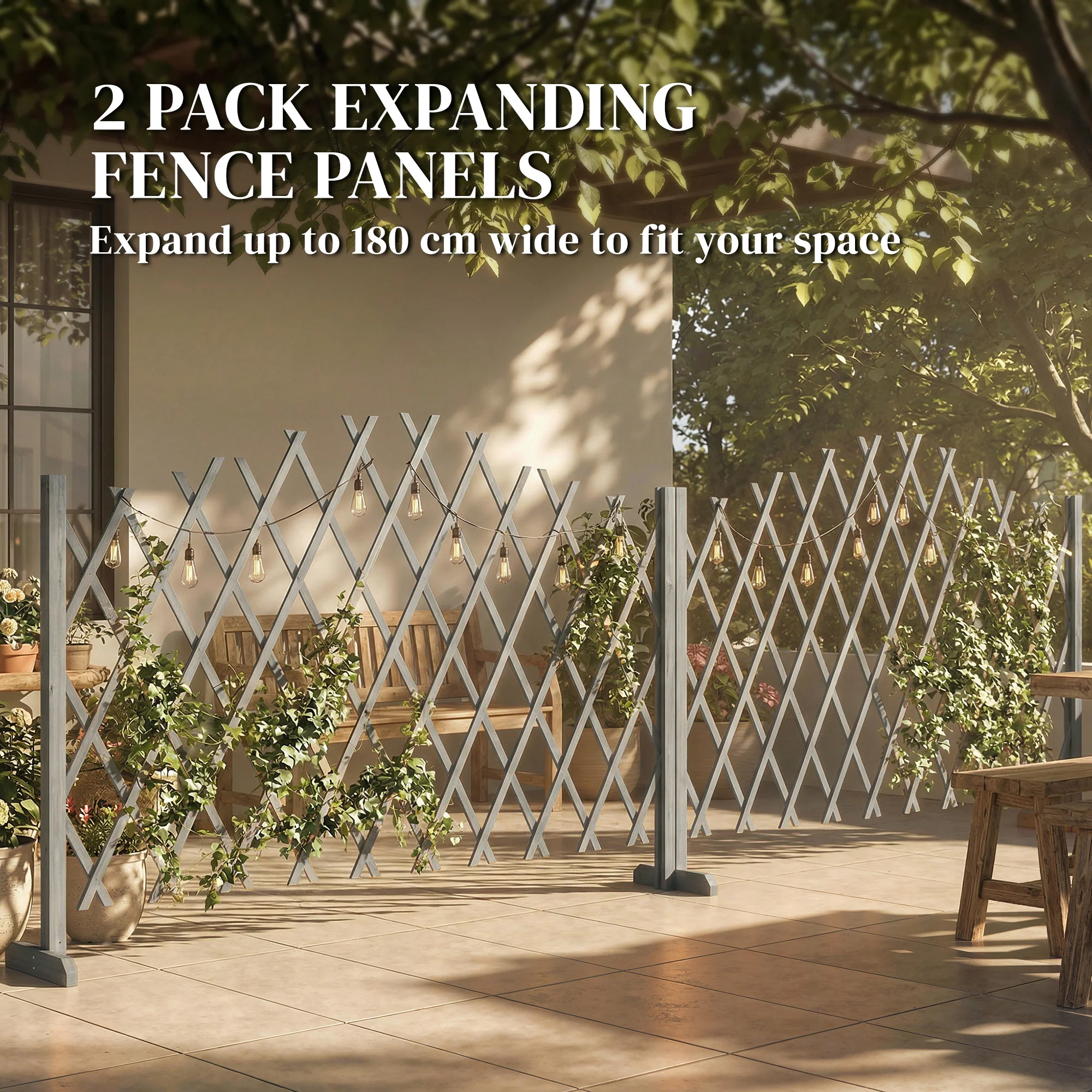 Outsunny Wooden Expanding Fence Panels, 180 x 30 x 103cm, Dark Grey - Image 3