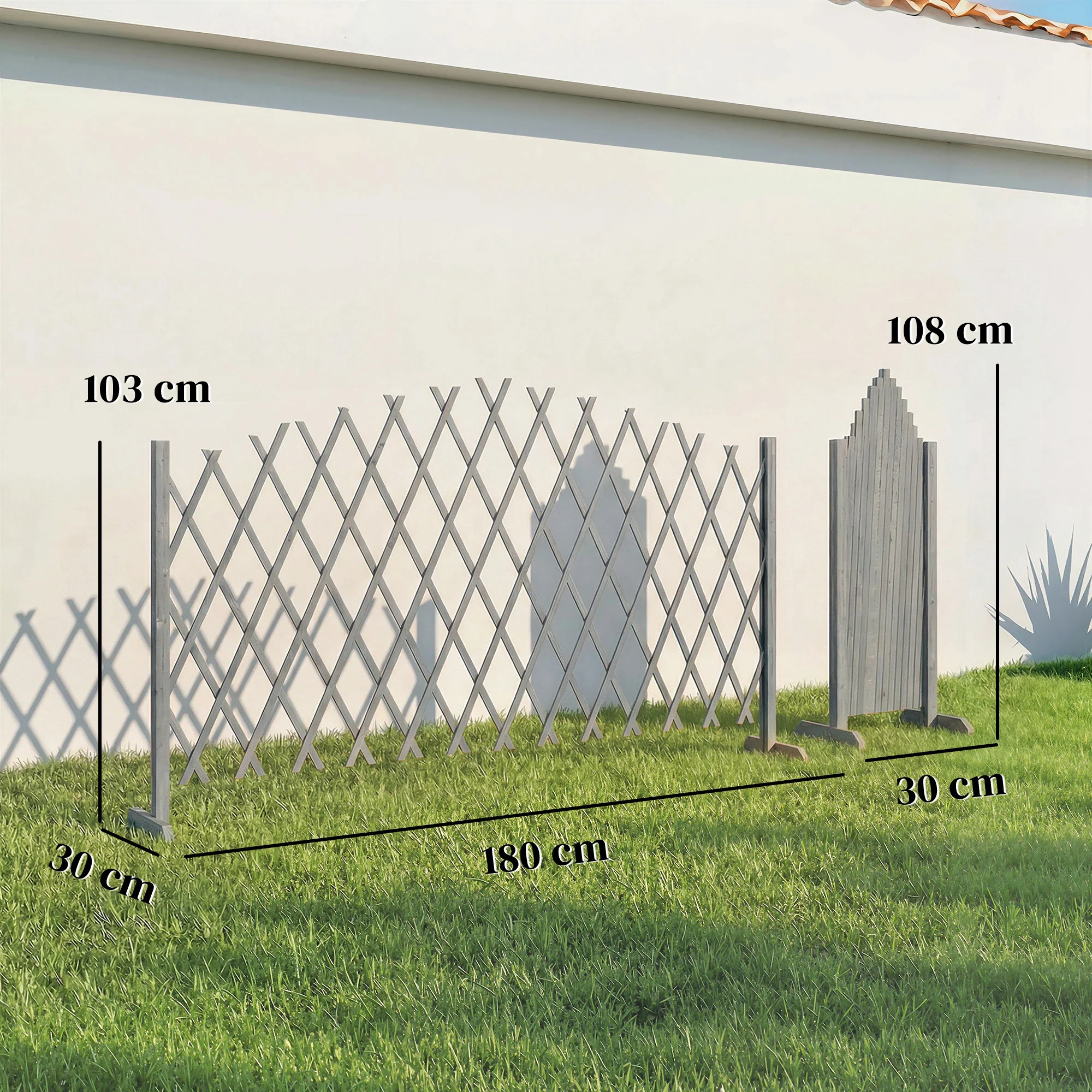 Outsunny Wooden Expanding Fence Panels, 180 x 30 x 103cm, Dark Grey - Image 5