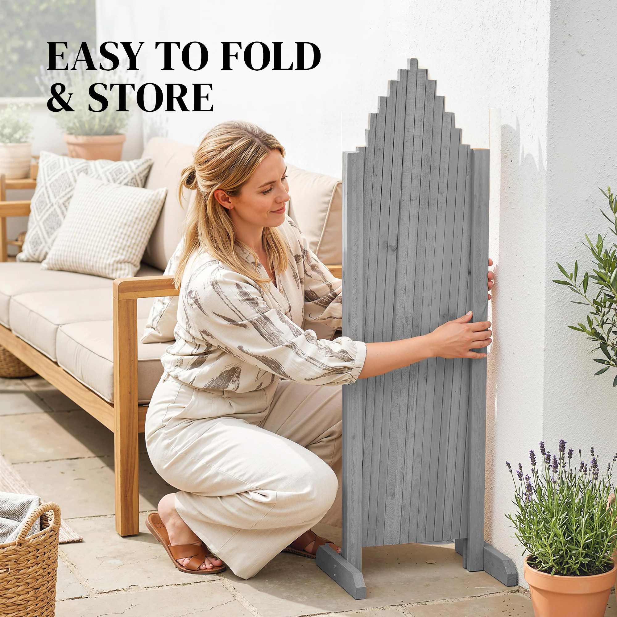 Outsunny Wooden Expanding Fence Panels, 180 x 30 x 103cm, Dark Grey - Image 6