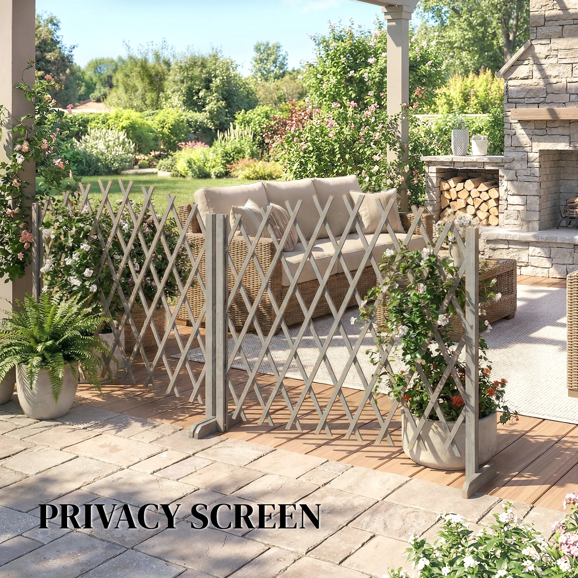 Outsunny Wooden Expanding Fence Panels, 180 x 30 x 103cm, Dark Grey - Image 8