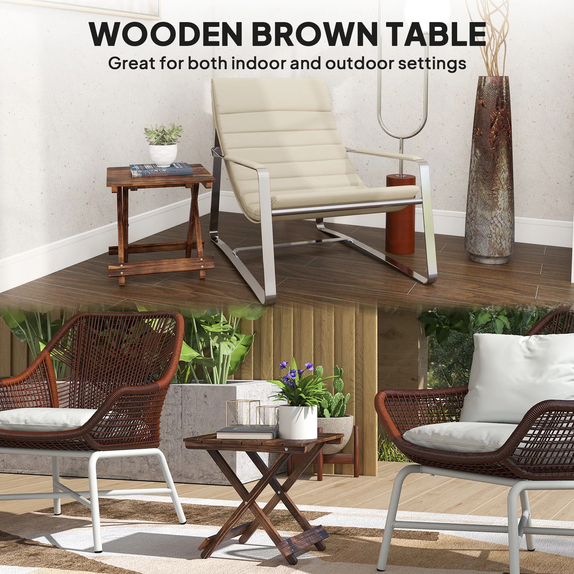 Outsunny Wooden Folding Garden Table, Folding Side Table, Carbonised Finish - Image 4