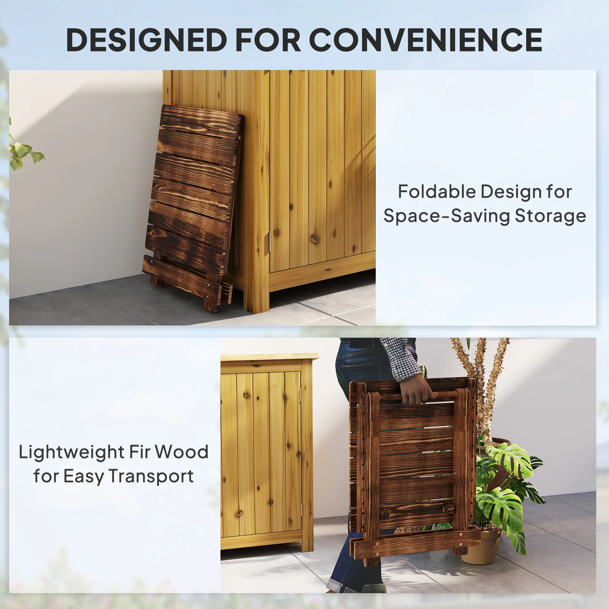 Outsunny Wooden Folding Garden Table, Folding Side Table, Carbonised Finish - Image 5
