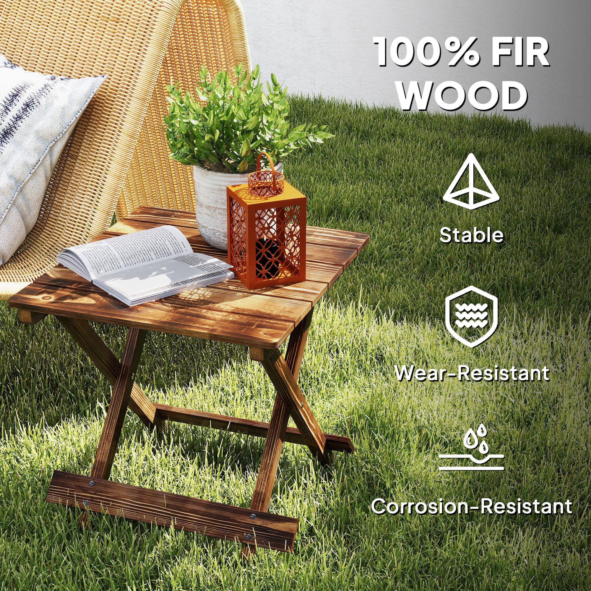 Outsunny Wooden Folding Garden Table, Folding Side Table, Carbonised Finish - Image 6