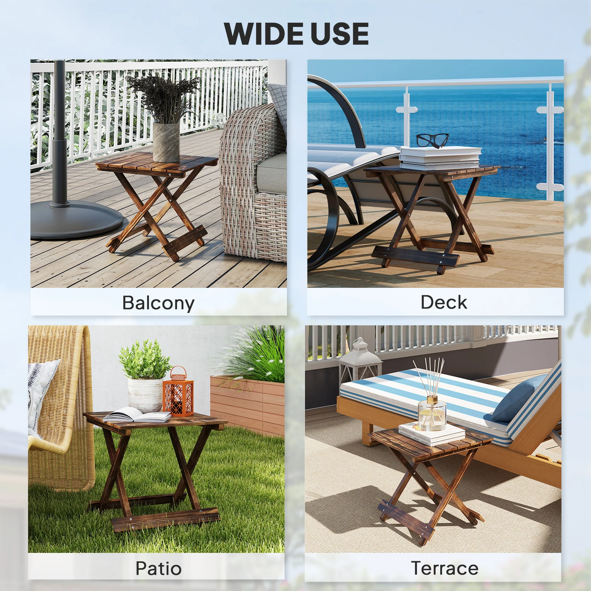 Outsunny Wooden Folding Garden Table, Folding Side Table, Carbonised Finish - Image 7