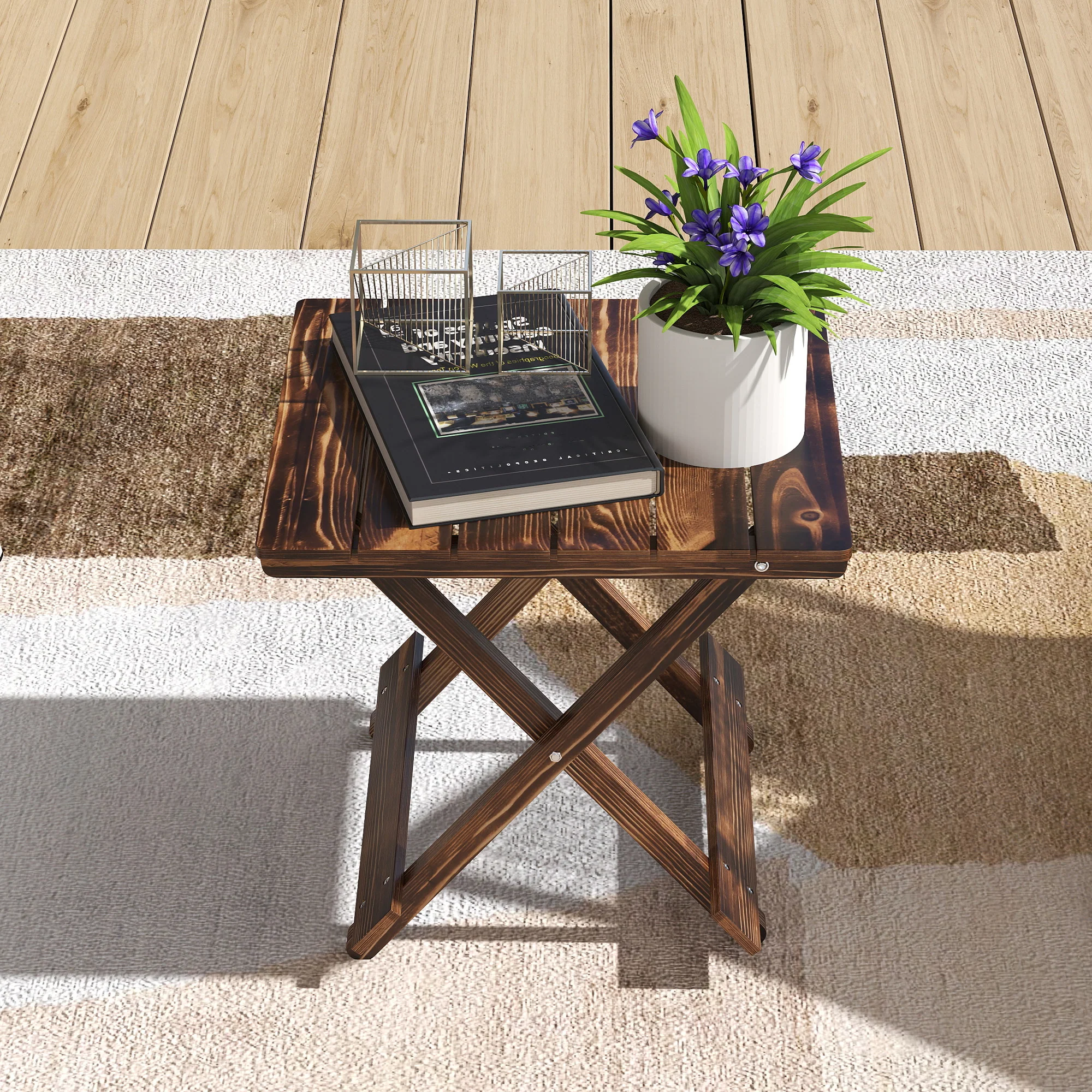 Outsunny Wooden Folding Garden Table, Folding Side Table, Carbonised Finish - Image 8