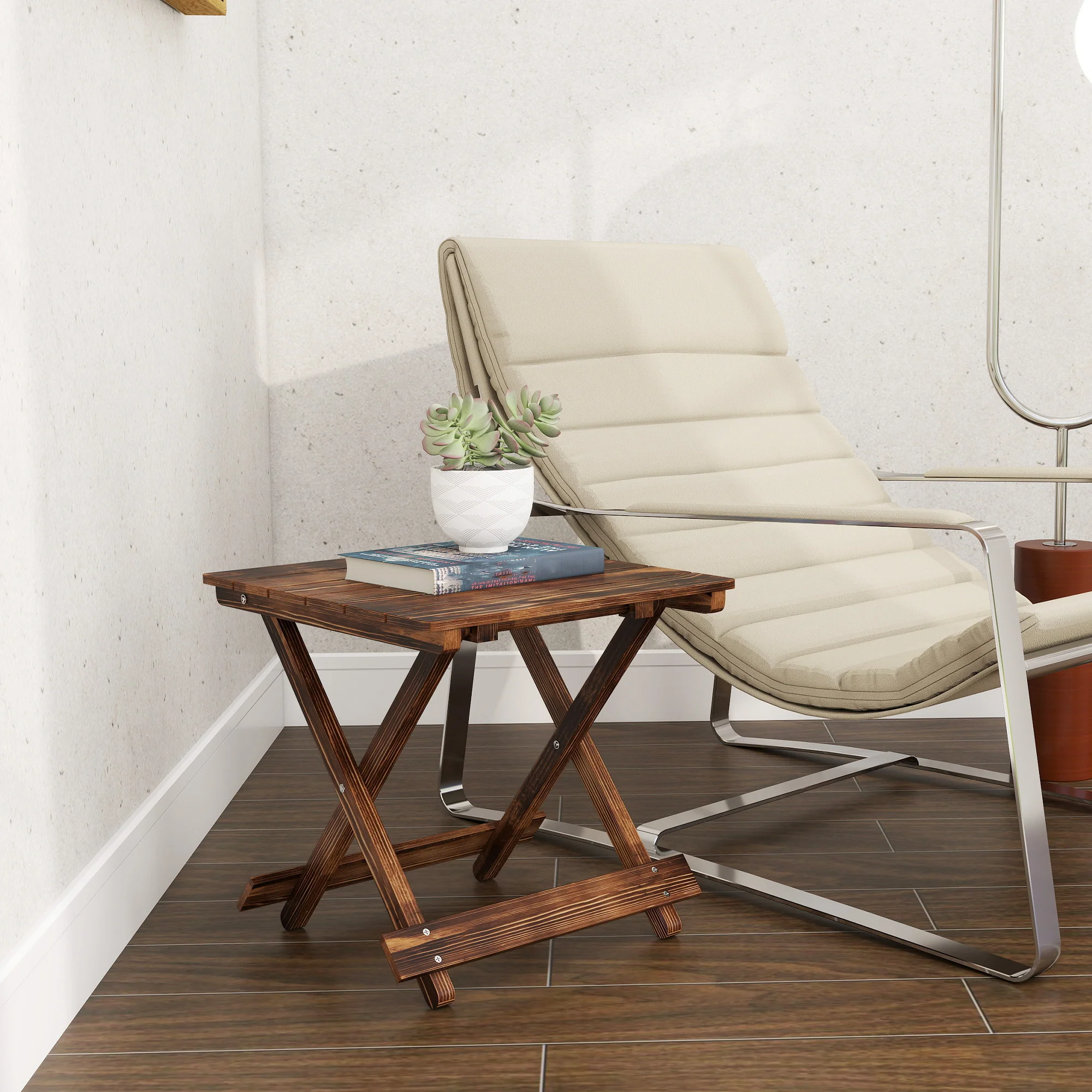Outsunny Wooden Folding Garden Table, Folding Side Table, Carbonised Finish - Image 9