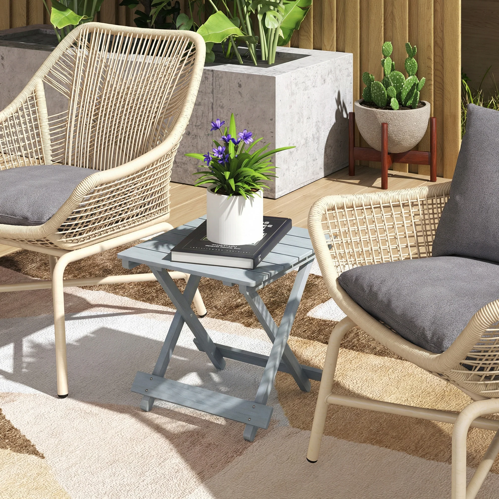 Outsunny Wooden Folding Garden Table, Folding Side Table, Grey - Image 2