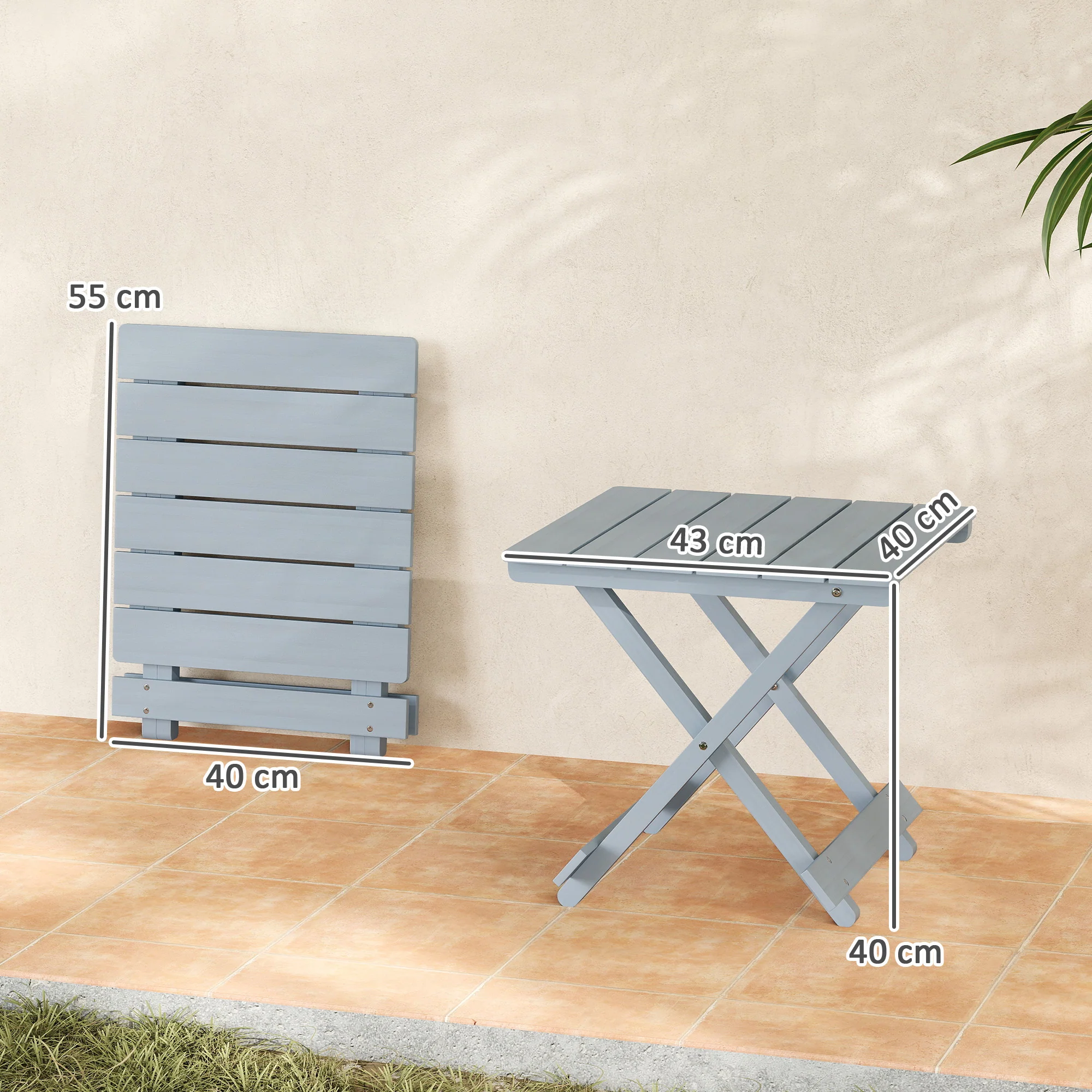 Outsunny Wooden Folding Garden Table, Folding Side Table, Grey - Image 3