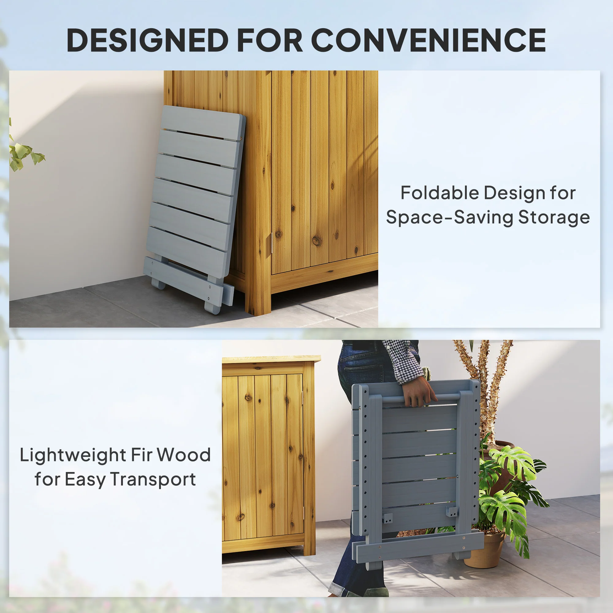 Outsunny Wooden Folding Garden Table, Folding Side Table, Grey - Image 5