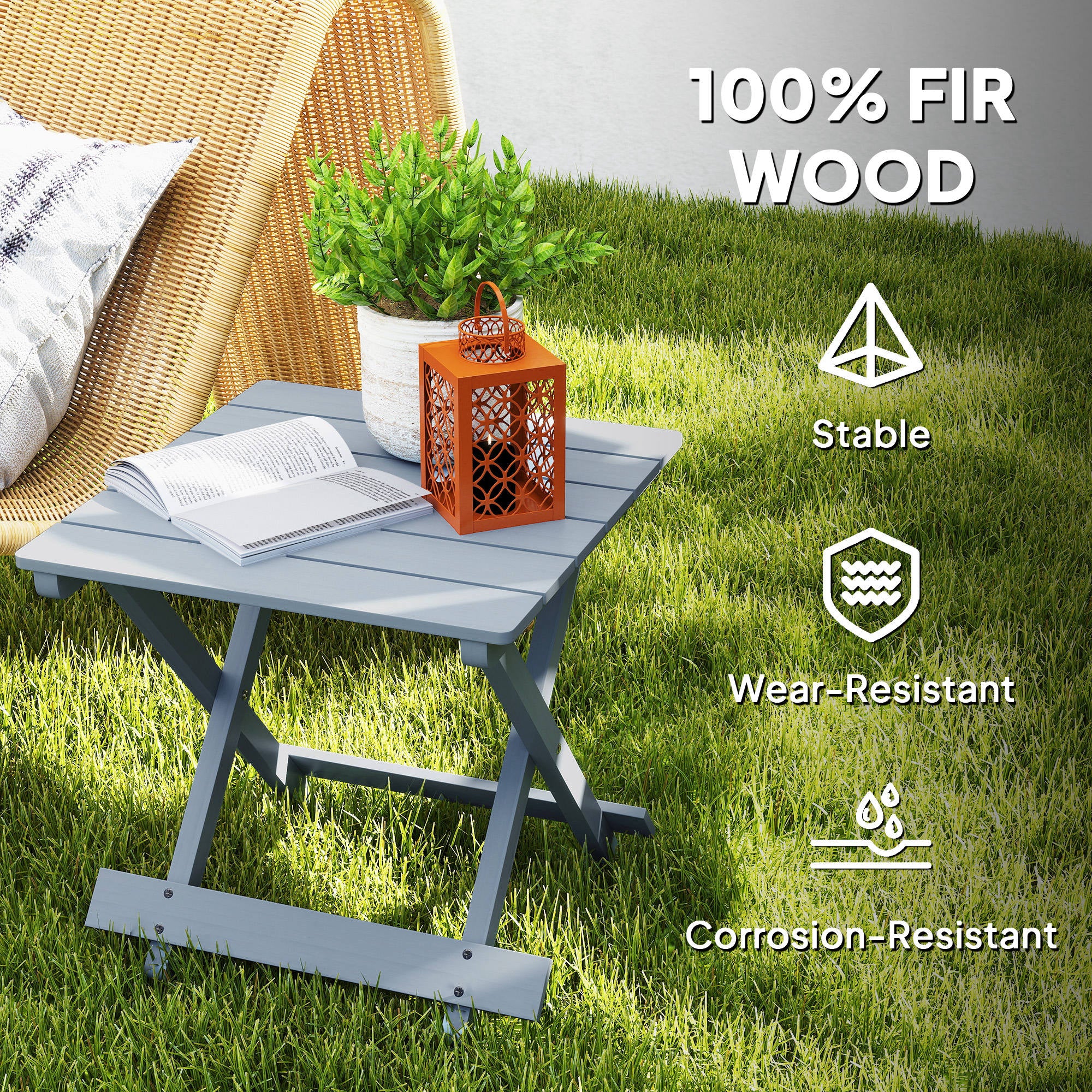 Outsunny Wooden Folding Garden Table, Folding Side Table, Grey - Image 6
