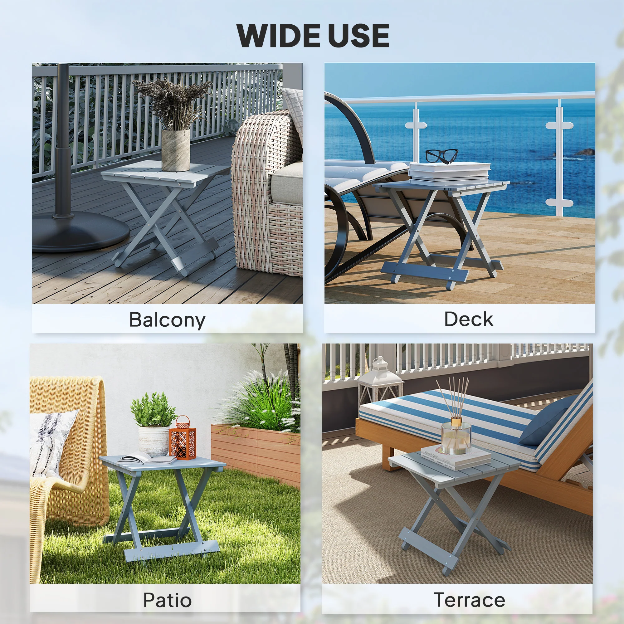 Outsunny Wooden Folding Garden Table, Folding Side Table, Grey - Image 7
