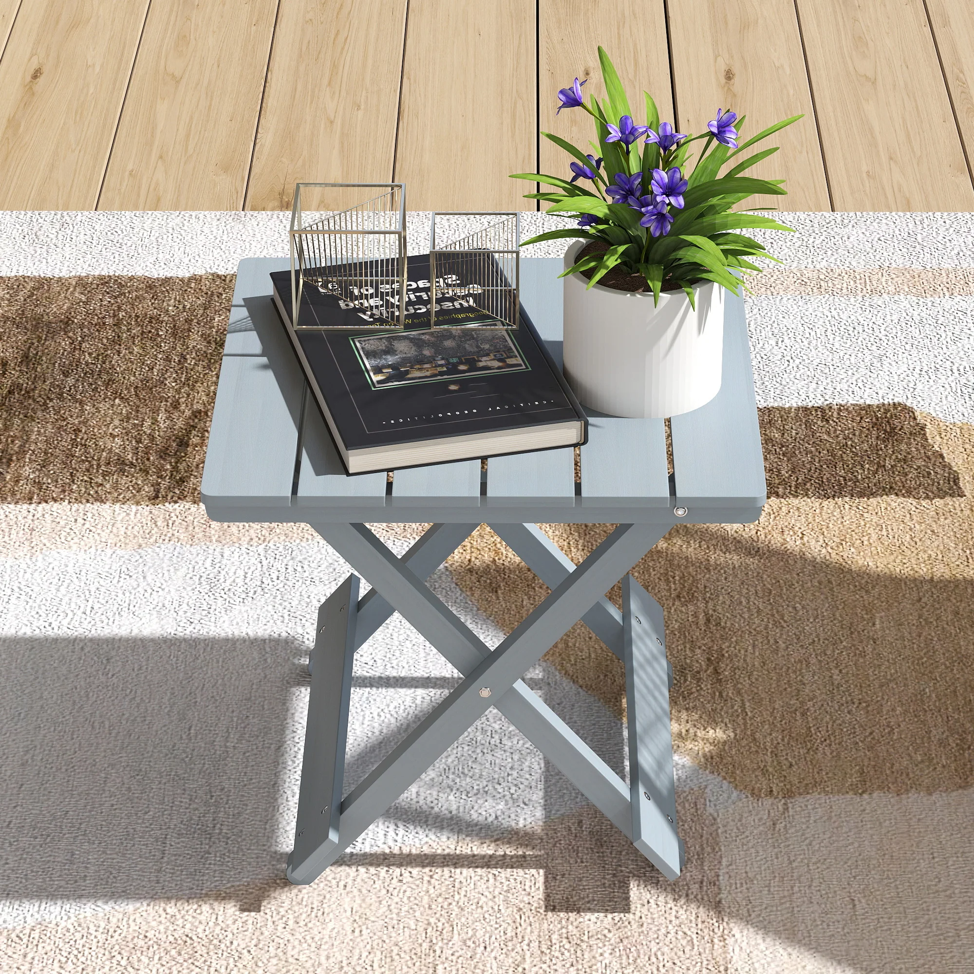 Outsunny Wooden Folding Garden Table, Folding Side Table, Grey - Image 8