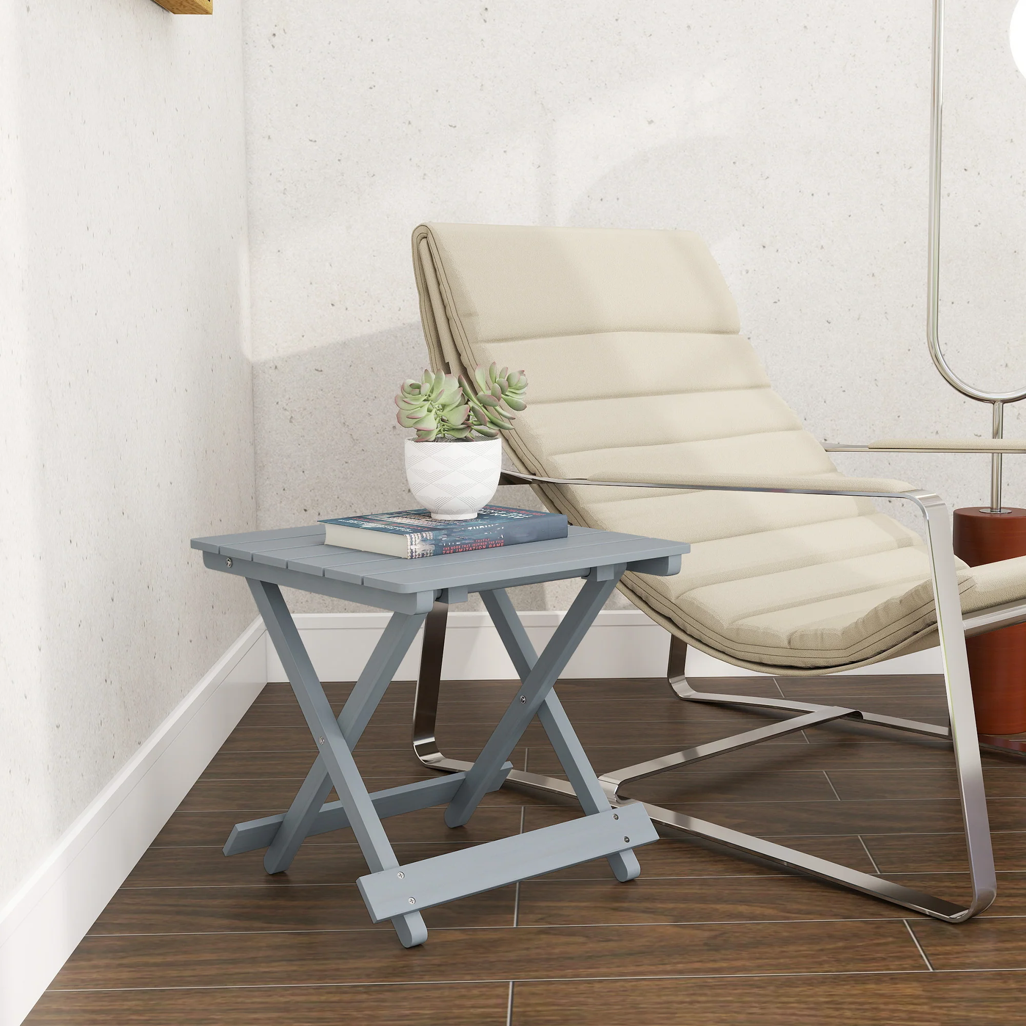 Outsunny Wooden Folding Garden Table, Folding Side Table, Grey - Image 9