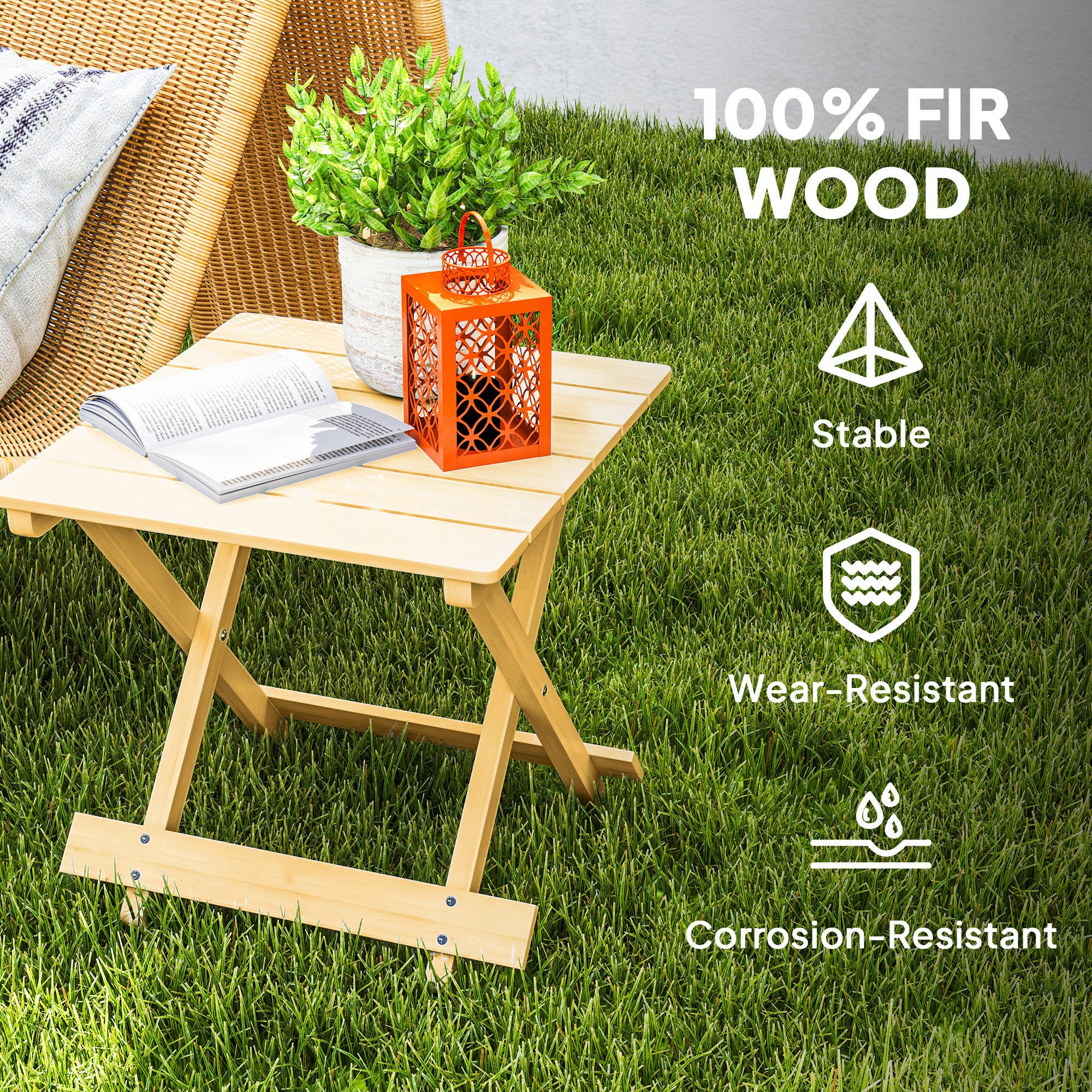 Outsunny Wooden Folding Garden Table, Folding Side Table, Nature Wood Finish - Image 6