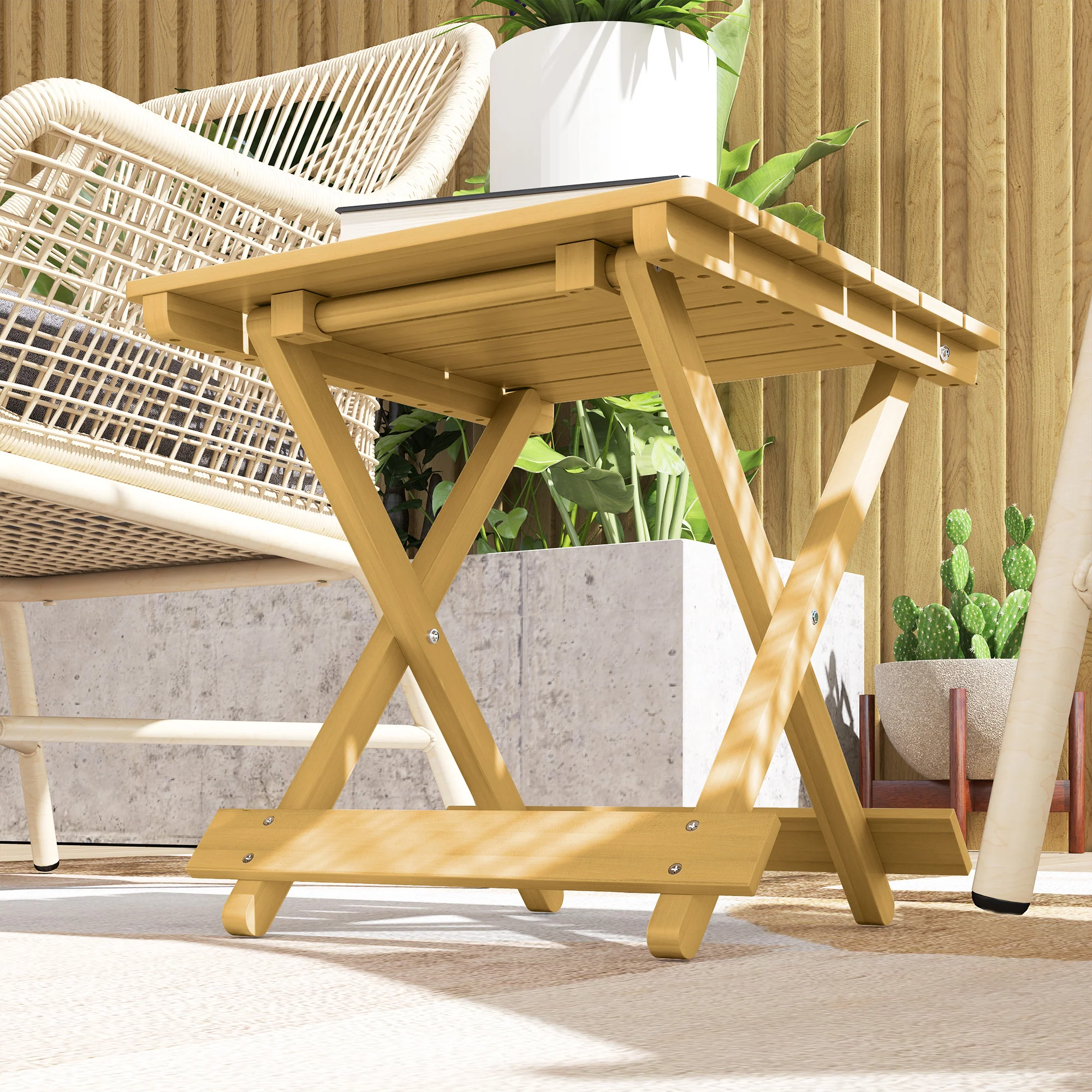 Outsunny Wooden Folding Garden Table, Folding Side Table, Nature Wood Finish - Image 9